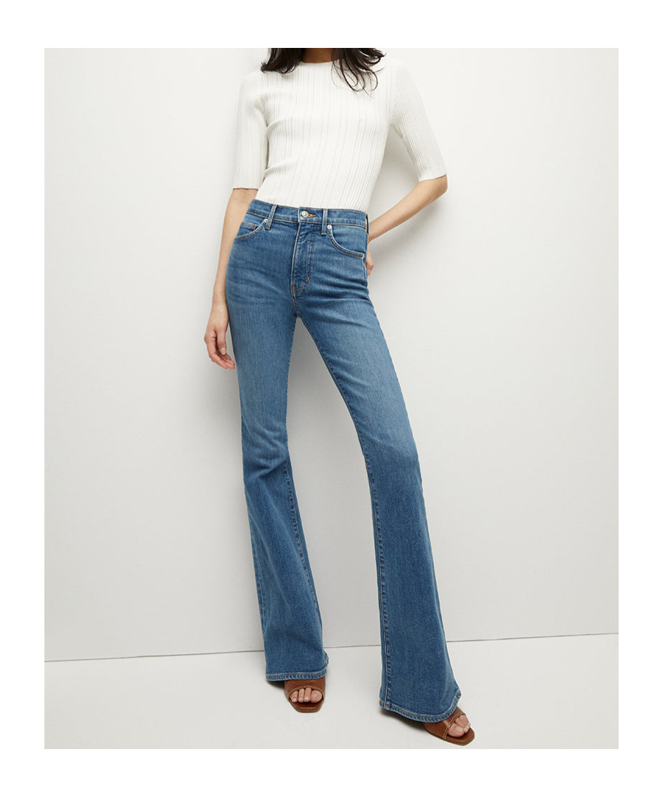 Veronica Beard Carson Raw Hem High Waist Ankle Flare Jeans In Blue