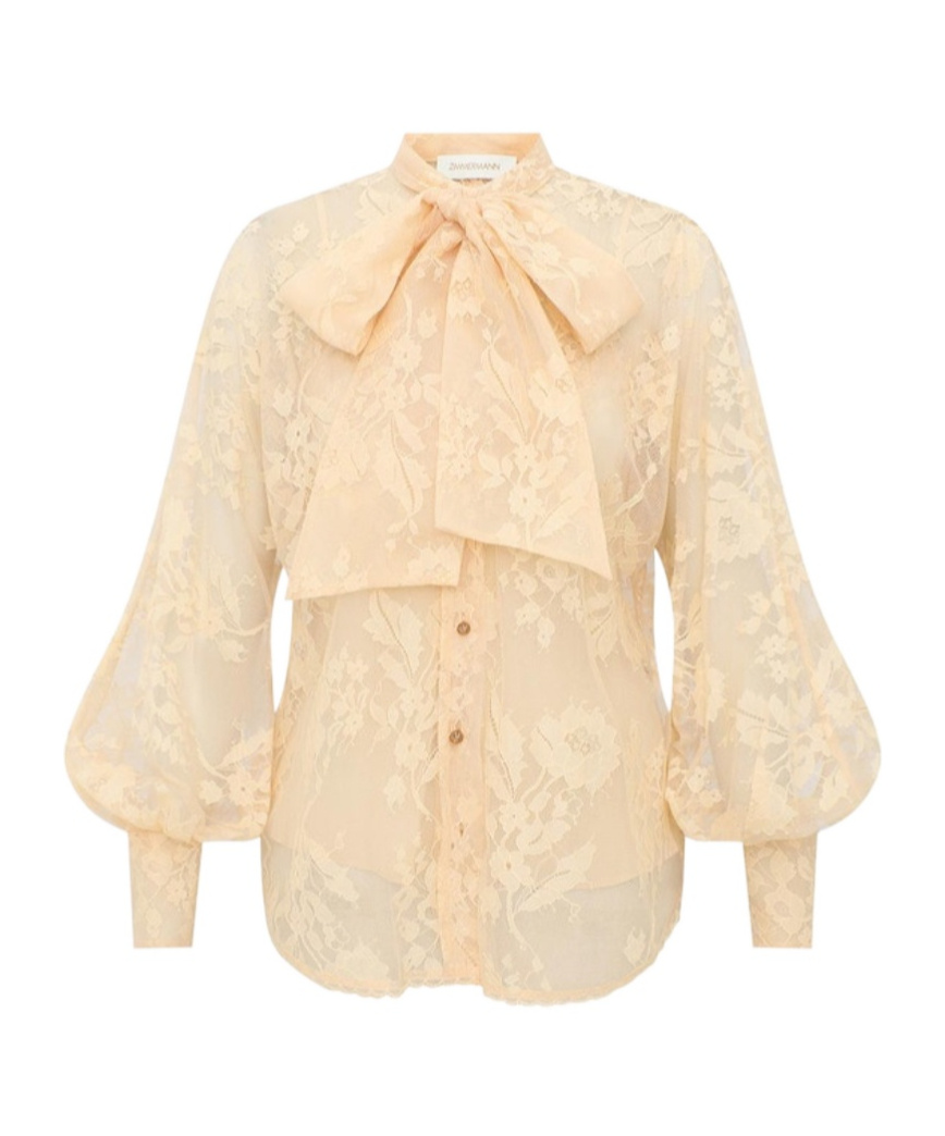 Zimmermann Valiant Lace Pussybow Blouse In Multi