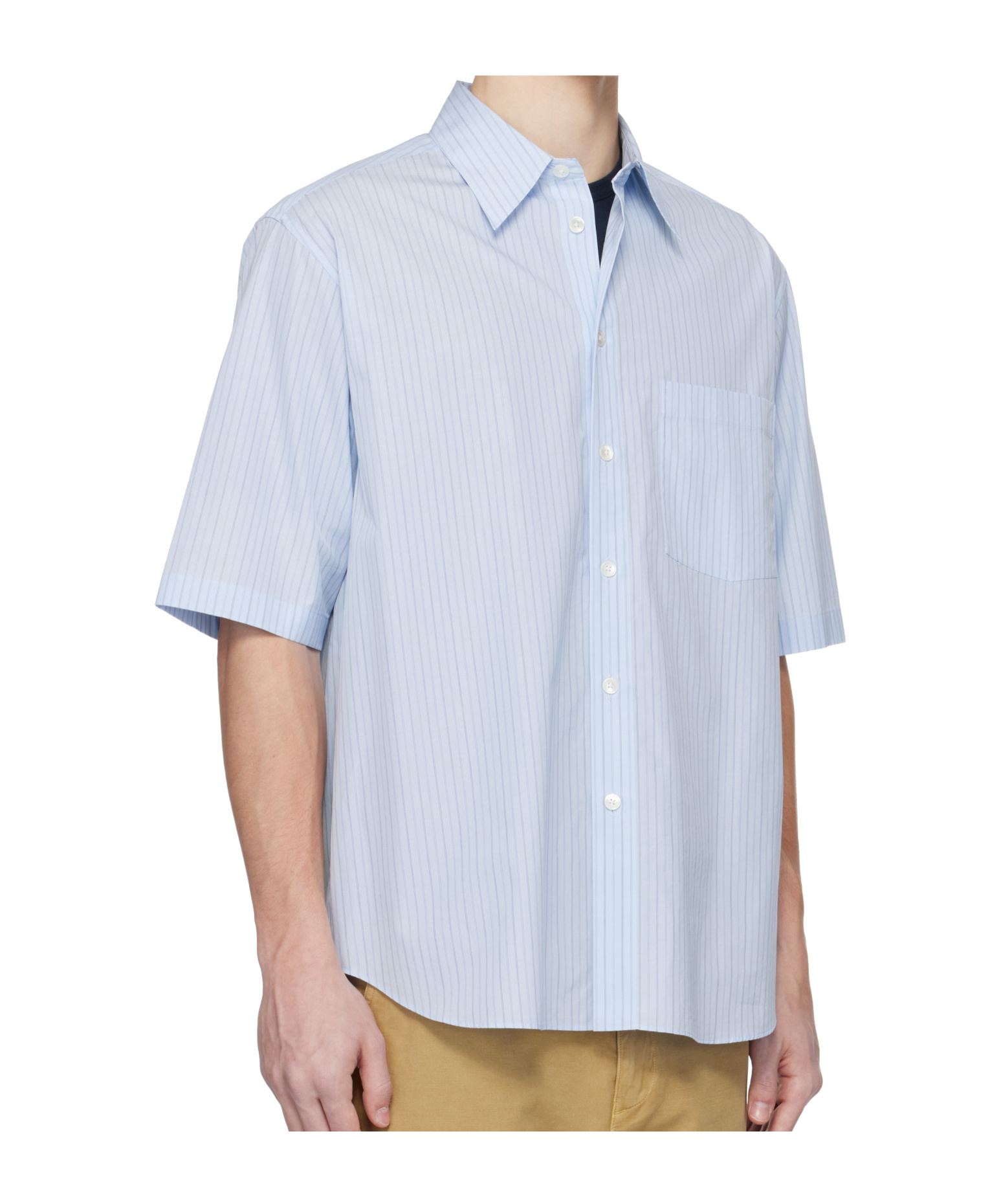 Auralee Blue Suvin High Count Cloth Stripe Shirt In White