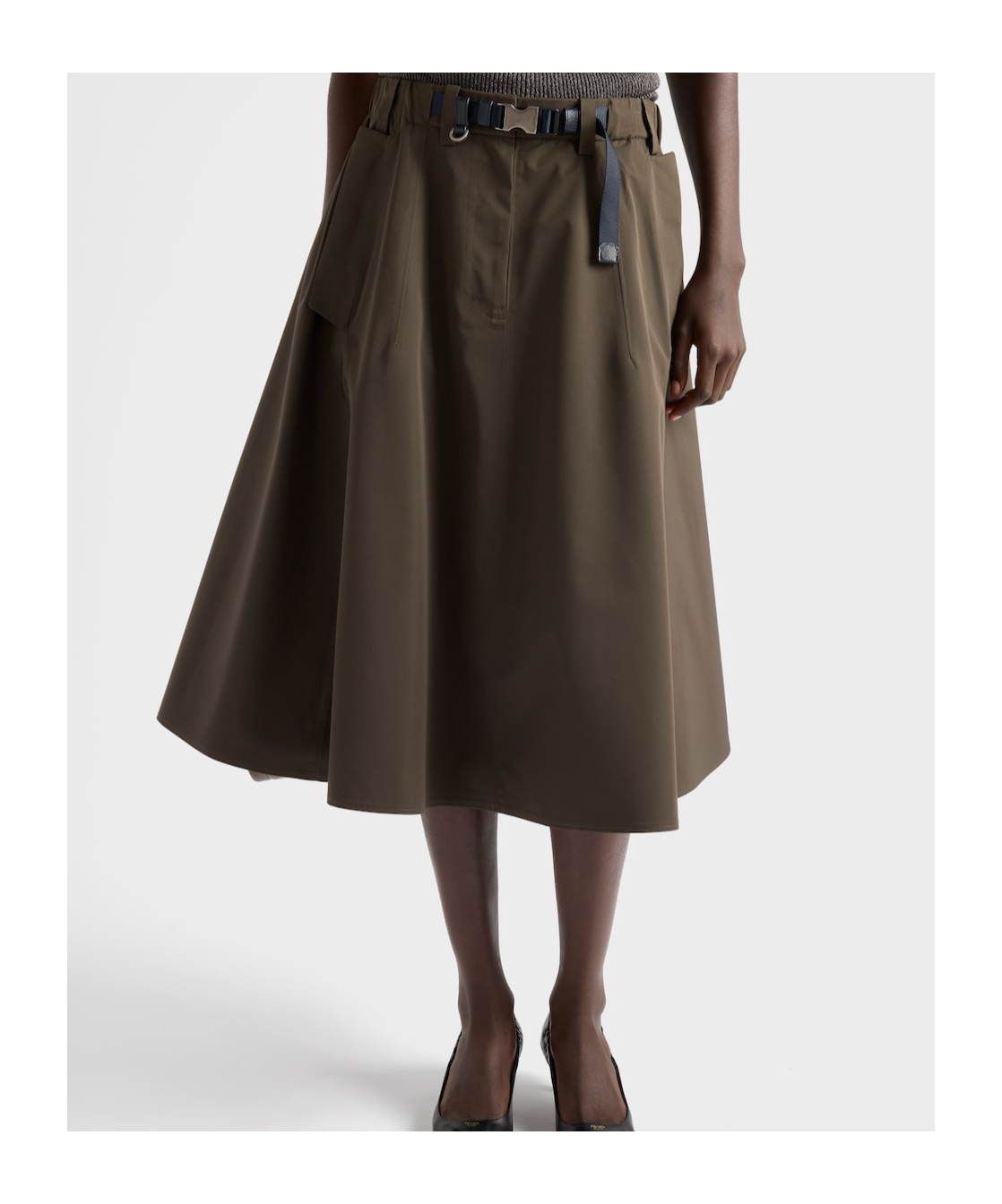Prada Technical Fabric Circle Skirt In Green