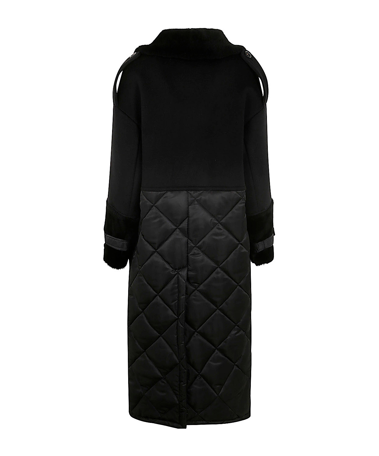 Blancha Wool Fabric, Nylon Fabric And Shearling Coat In Black