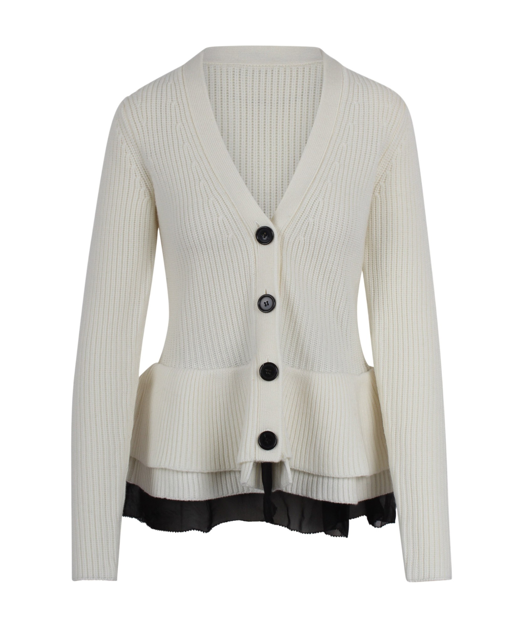 Nina Ricci Ruffled Wool Cardigan In Gray