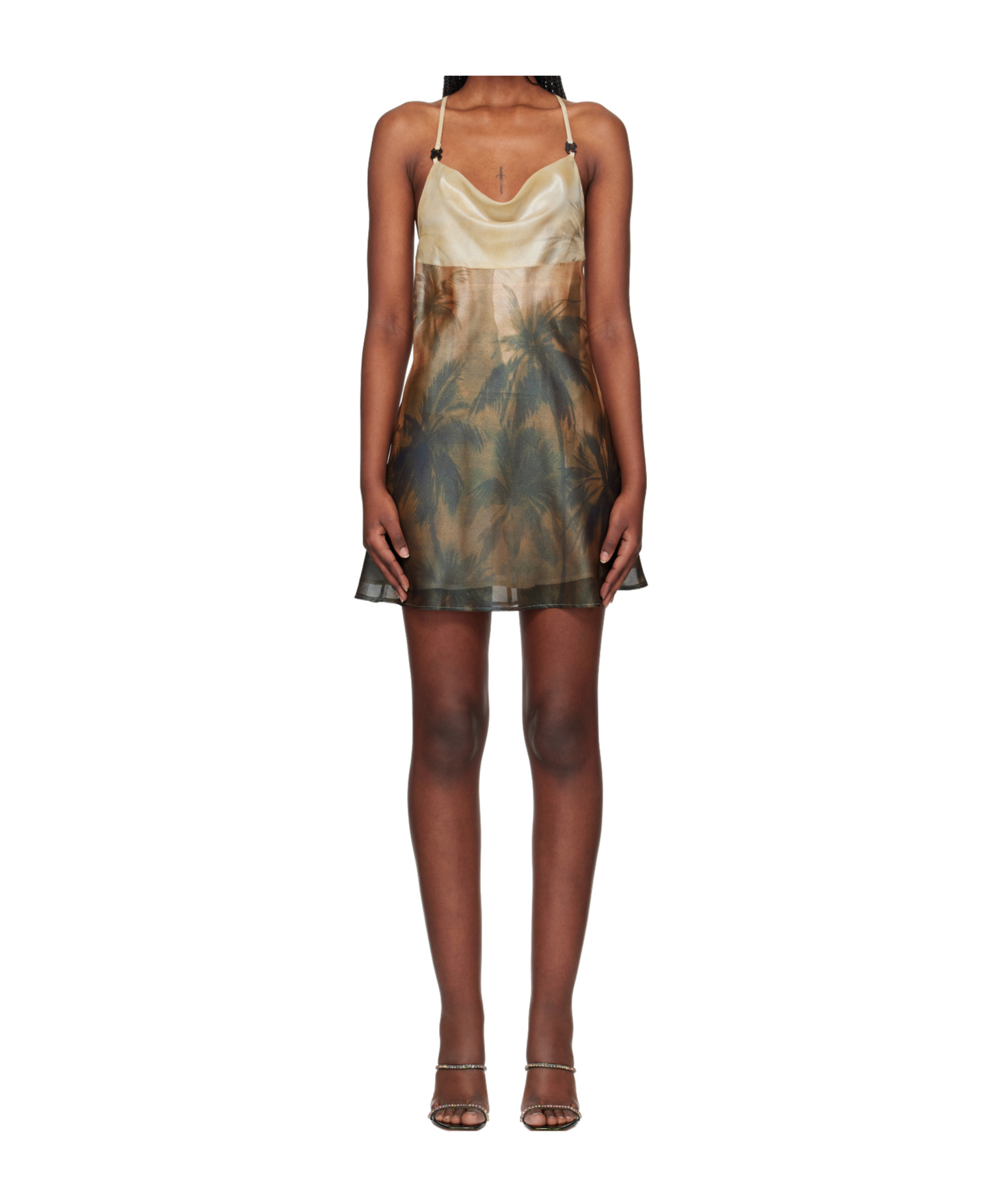 Palm Angels Sunset Palms Mini Dress In Neutral