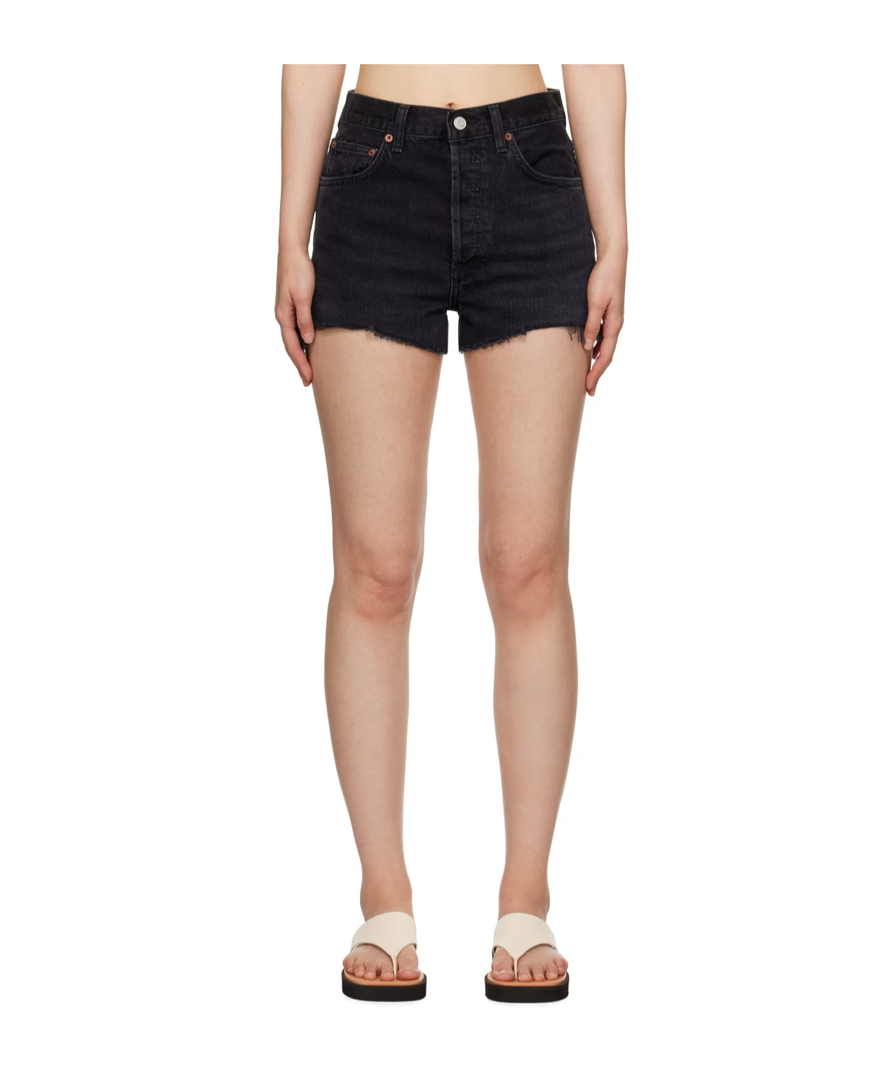 Agolde Five-pocket Denim Shorts In Black