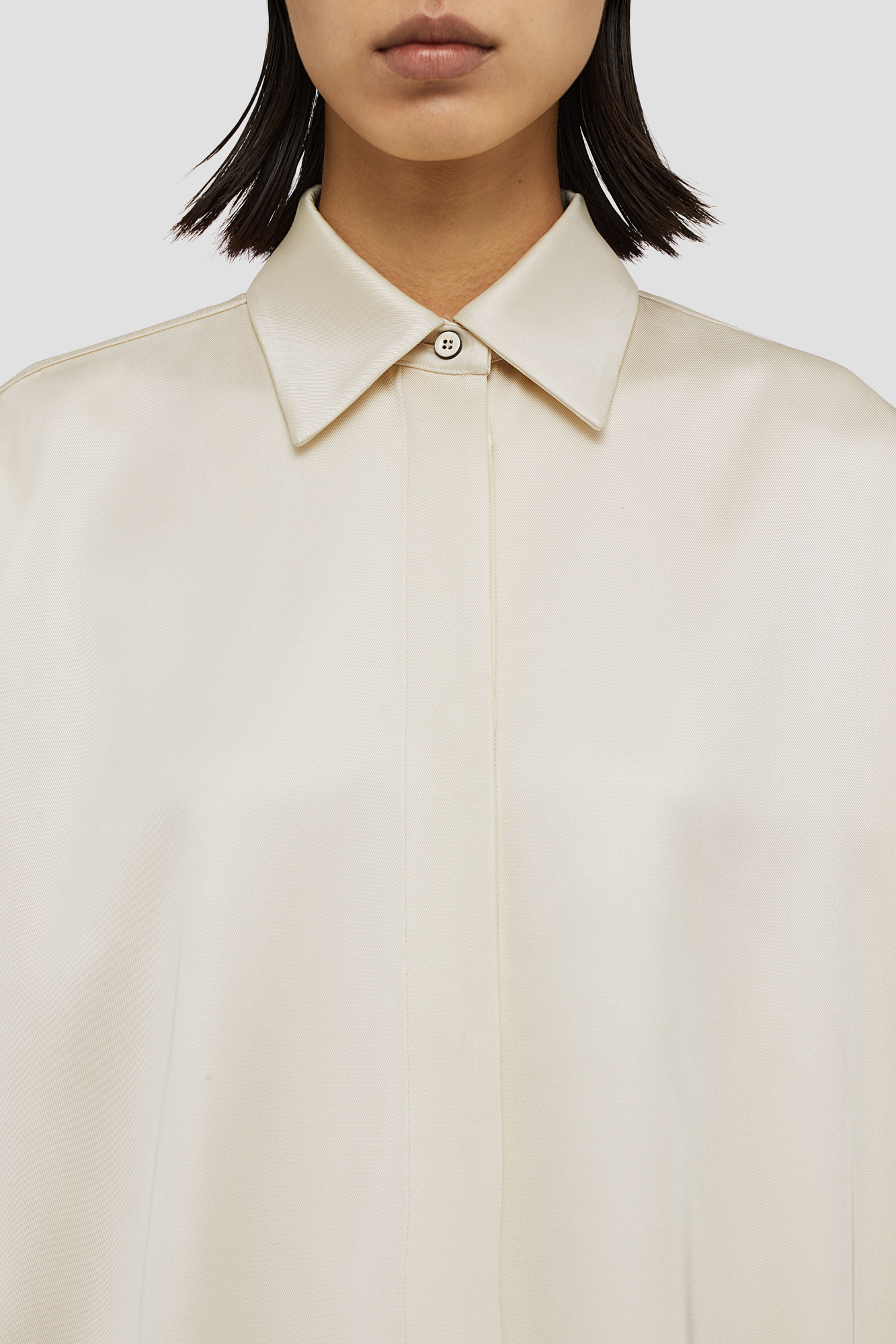 Jil Sander Pointed-collar Satin Shirt In White