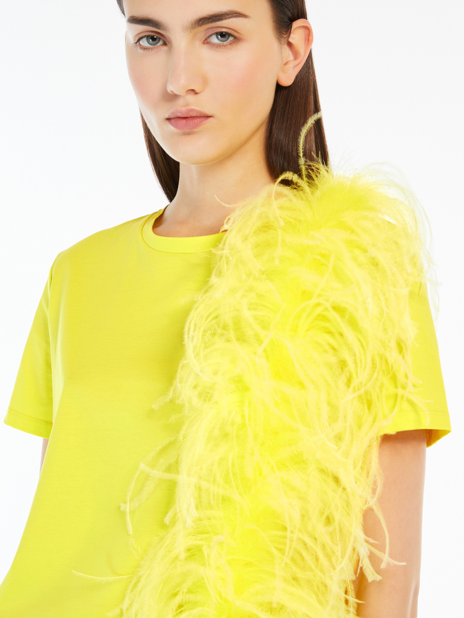 Max Mara Feather Detail Jersey T-shirt In Yellow