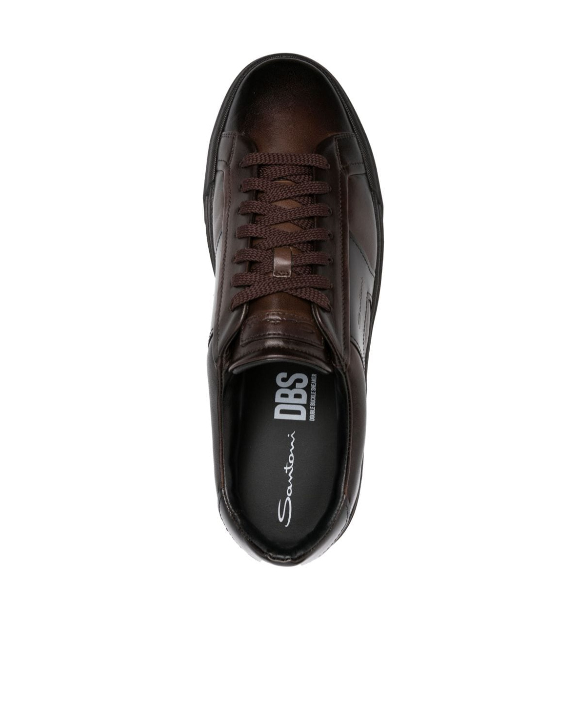 Santoni Brown Calfskin Lace-up Sneakers With Debossed Branding In Black