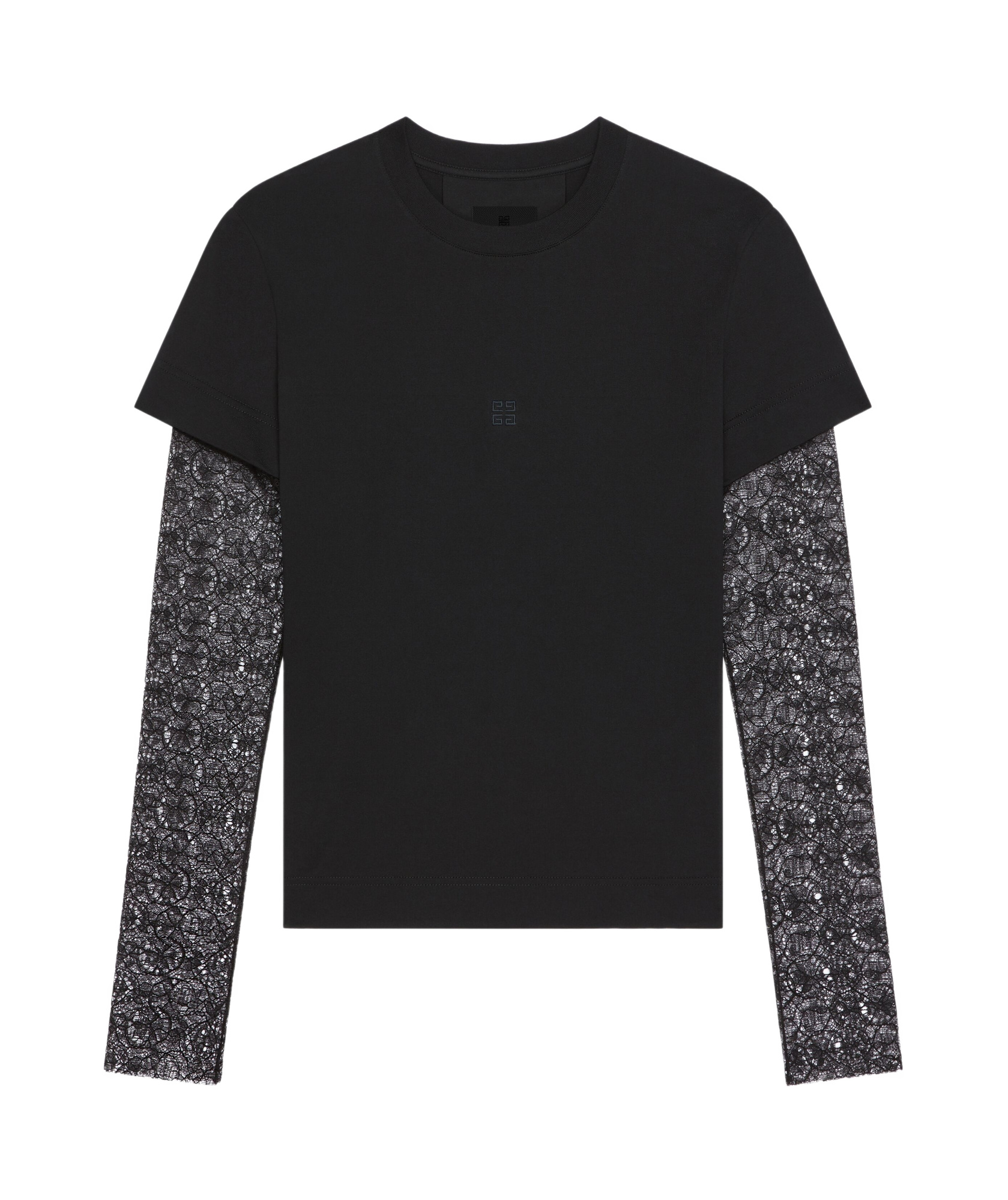 Givenchy Overlapped Slim Fit T-shirt In Cotton And Lace In Black