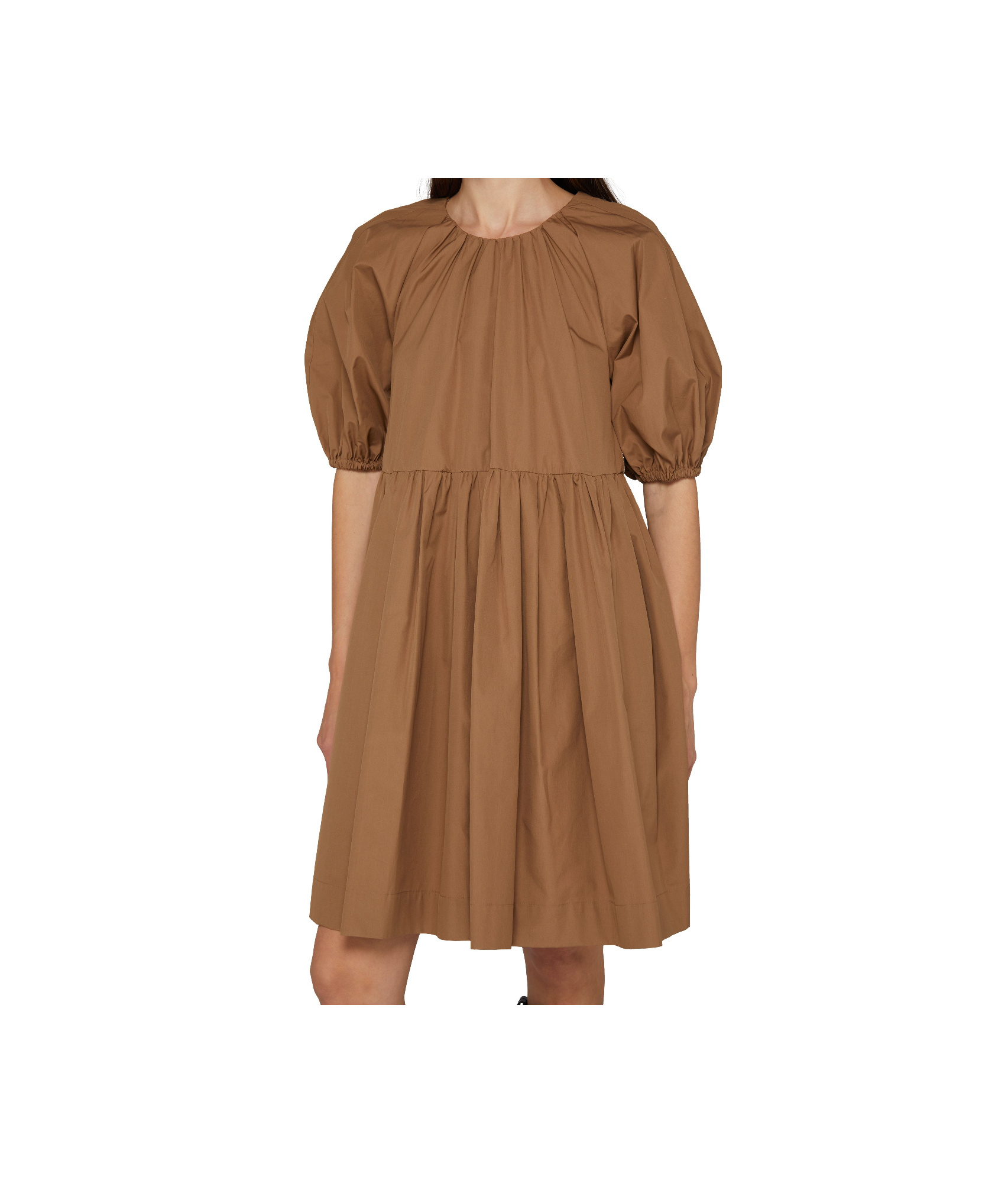 Max Mara Short Cotton Poplin Dress In Brown