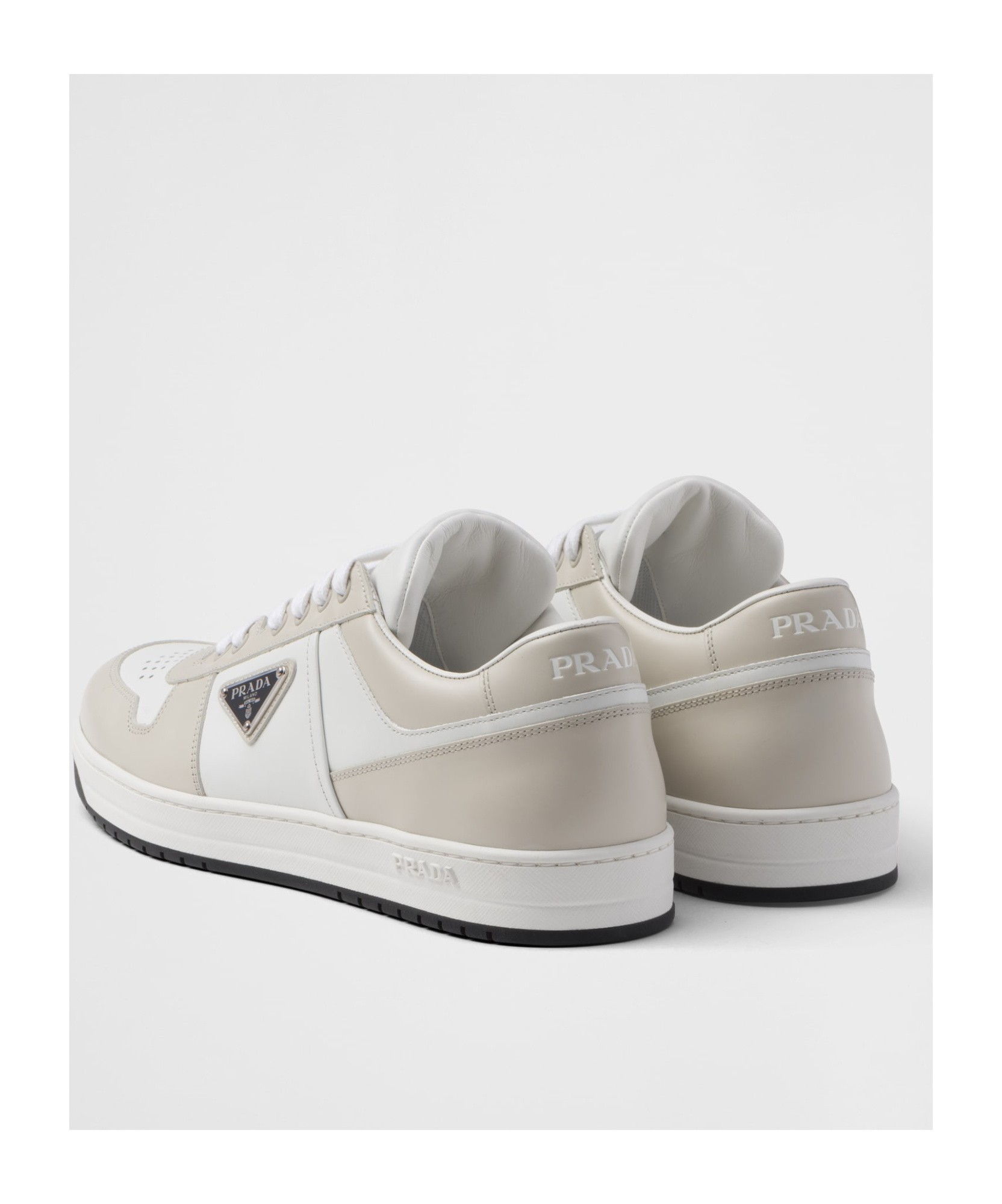 Prada Downtown Logo-plaque Perforated Leather Low-top Trainers In White