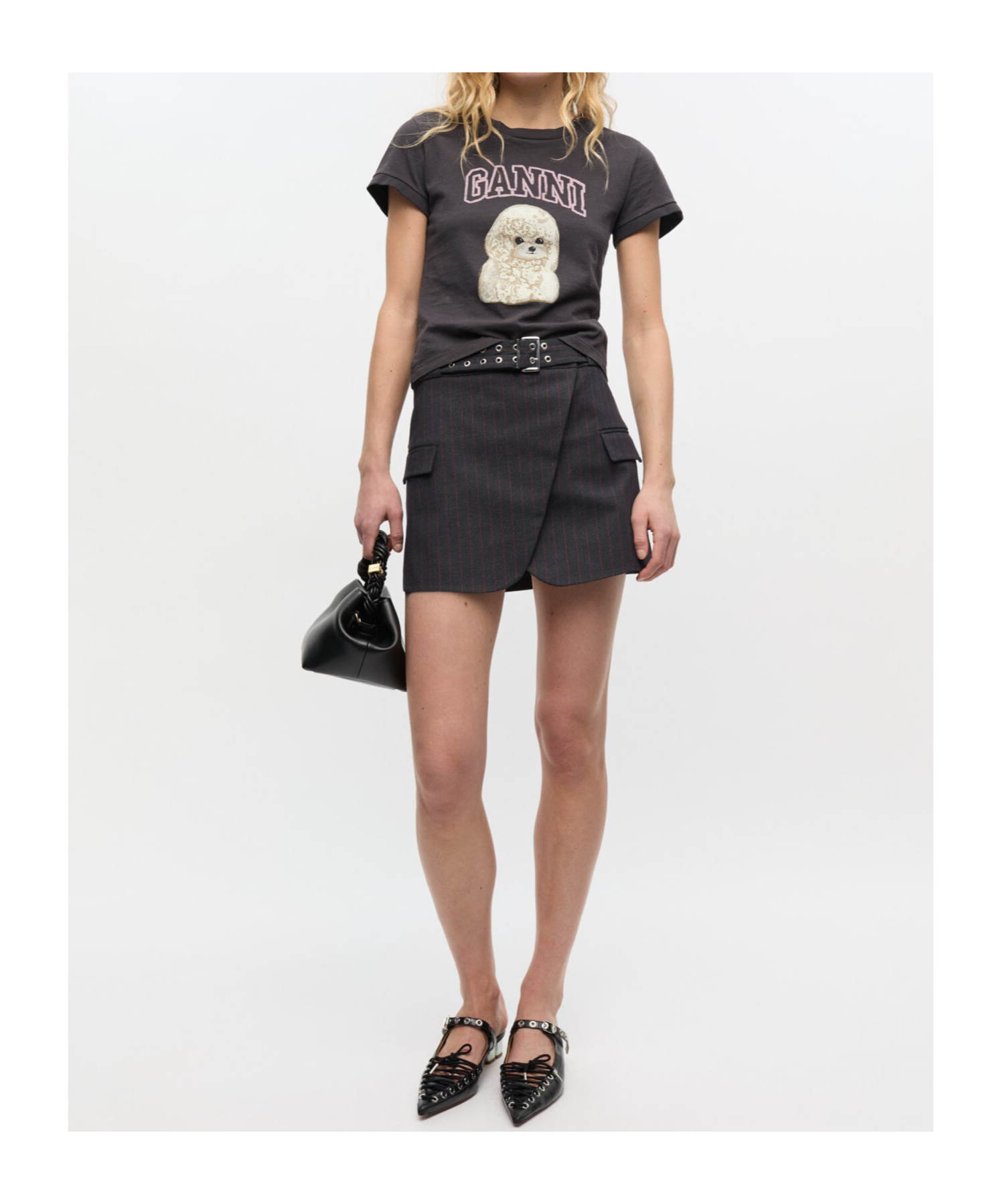 Ganni Black Pinstripe Mini Skirt