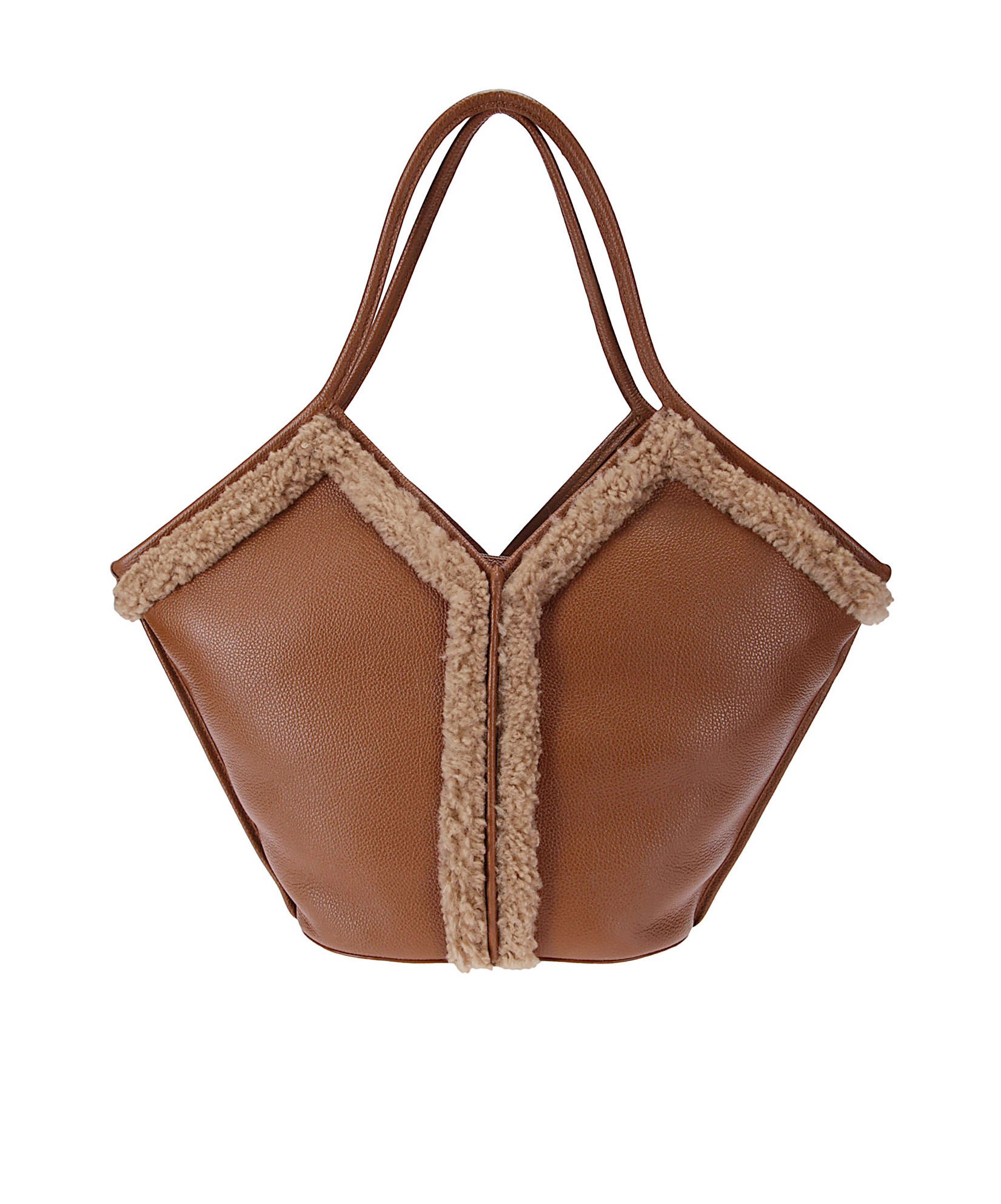 Hereu Shearling-trimmed Leather Tote Bag In Brown