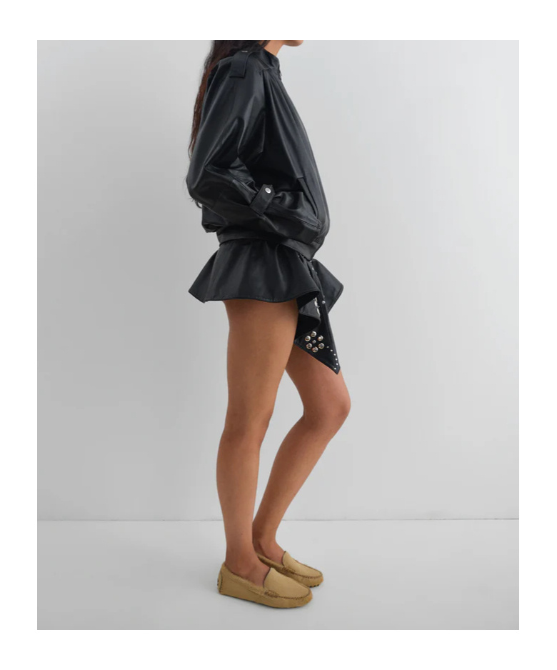 Gimaguas Long-sleeved Leather Jacket In Black