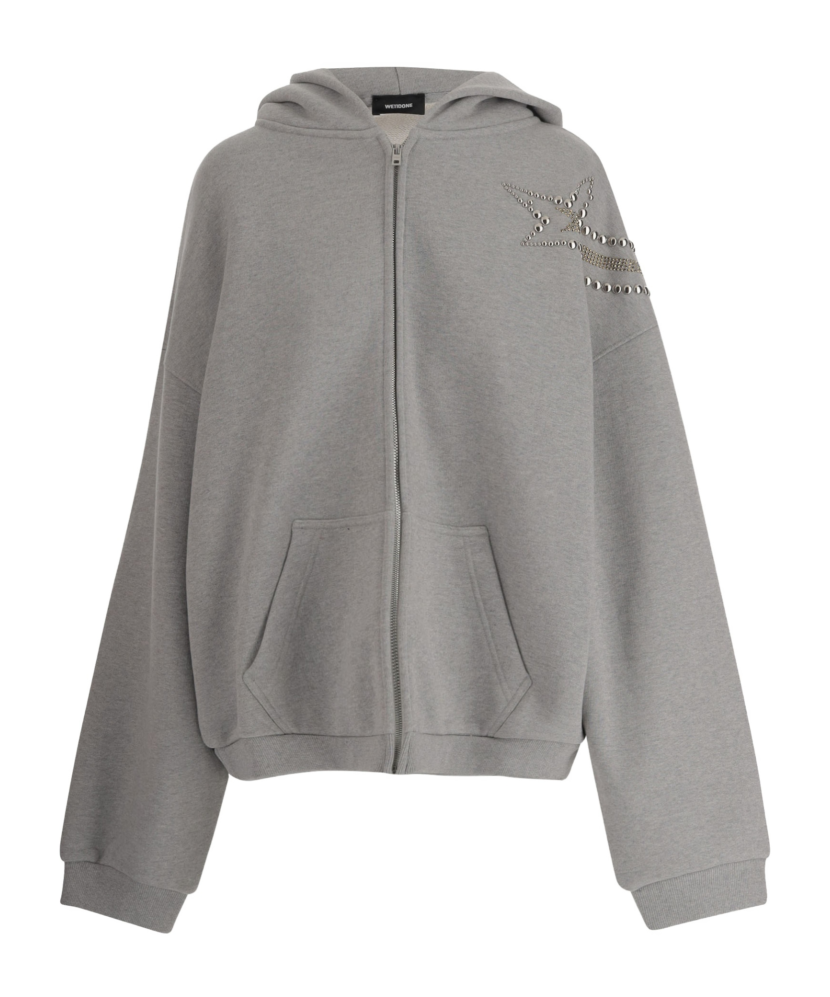 We11 Done Cotton Sweatshirt With Rhinestones And Studs In Gray