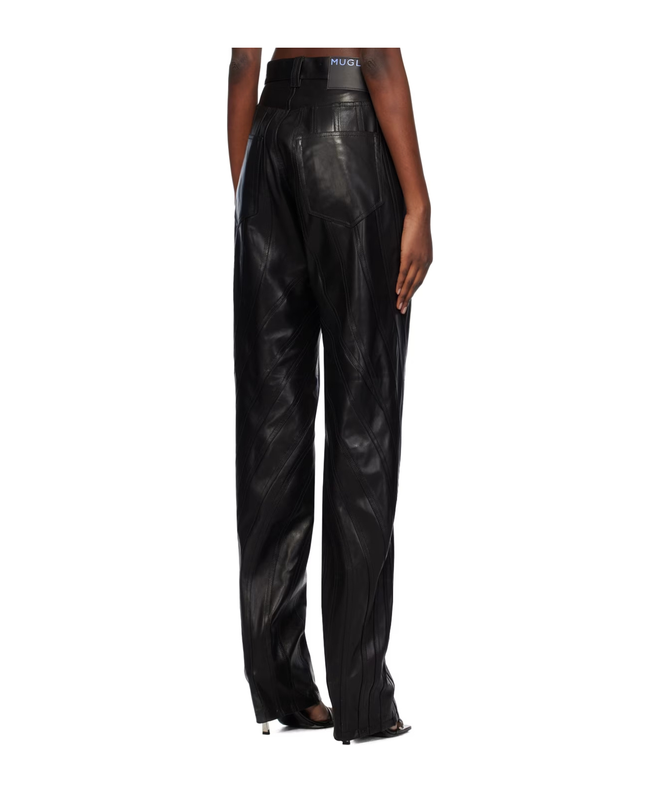 Mugler Leather Low-waist Tapered Trousers In Black