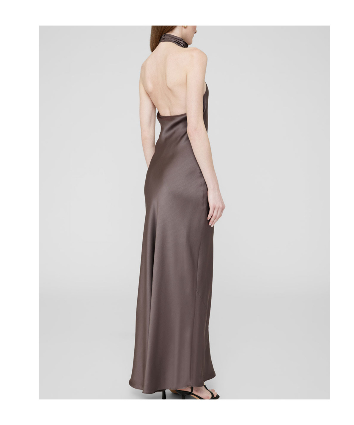 Shop Anine Bing Eliana Halterneck Open-back Satin Dress In Black