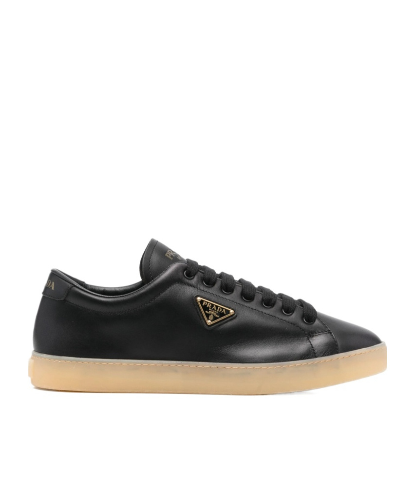 Prada Enamel Triangle-logo Sneakers In Black