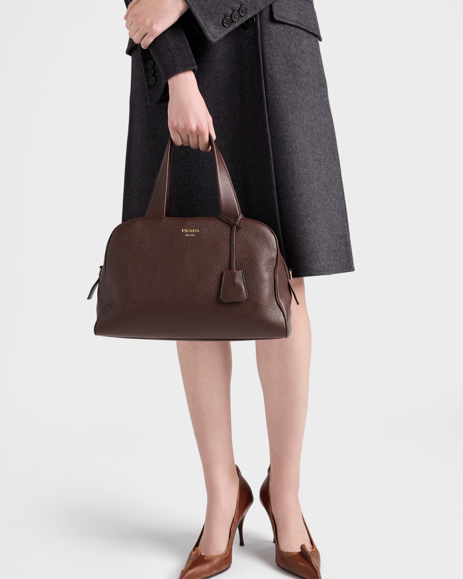 Prada Logo-printed Zipped Tote Bag In Brown