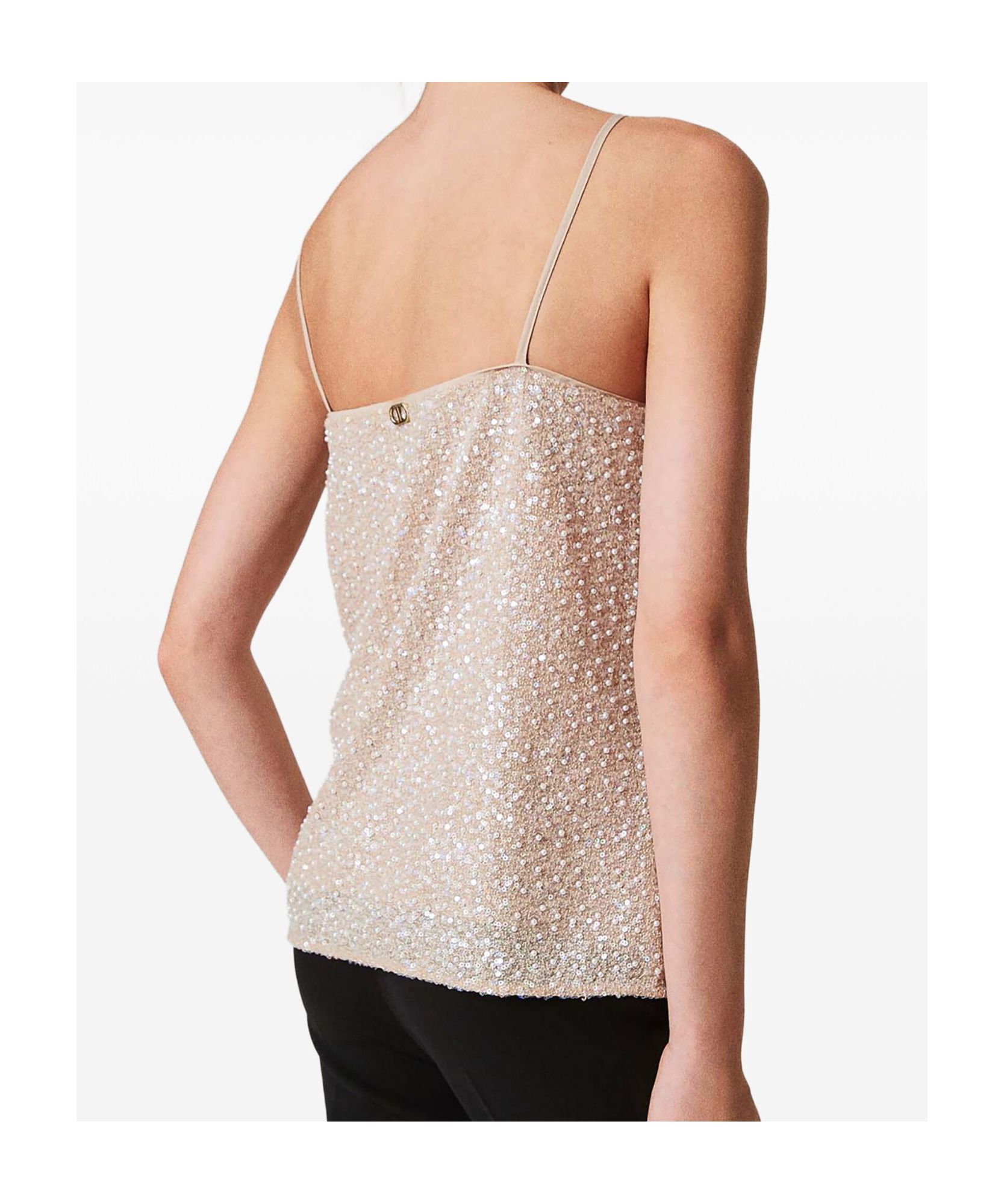 Shop Twinset Pearl-detail Sequined Top In Nude