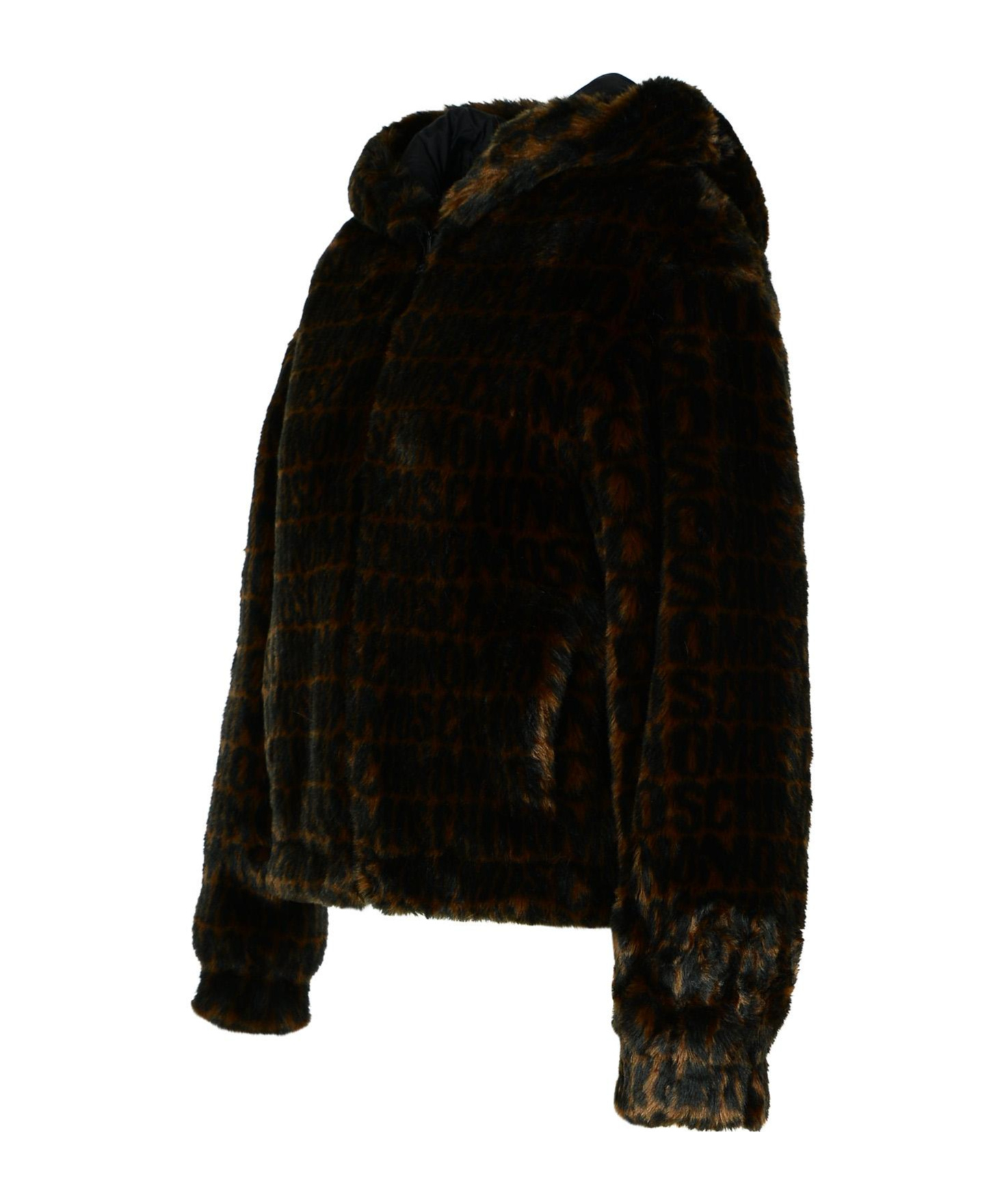 Moschino Faux Fur Hooded Coat With Side Pockets In Black