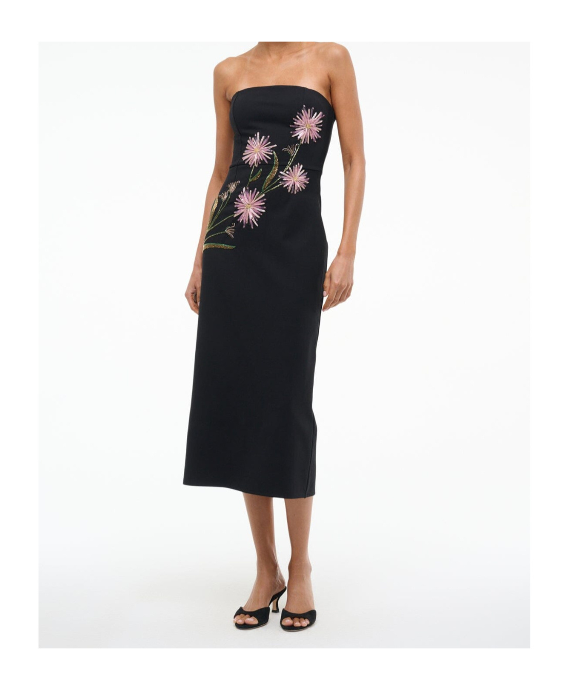 Staud Brooke Floral Beaded Strapless Cocktail Dress In Black