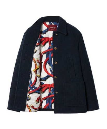 Gucci Checked Wool Coat In Black