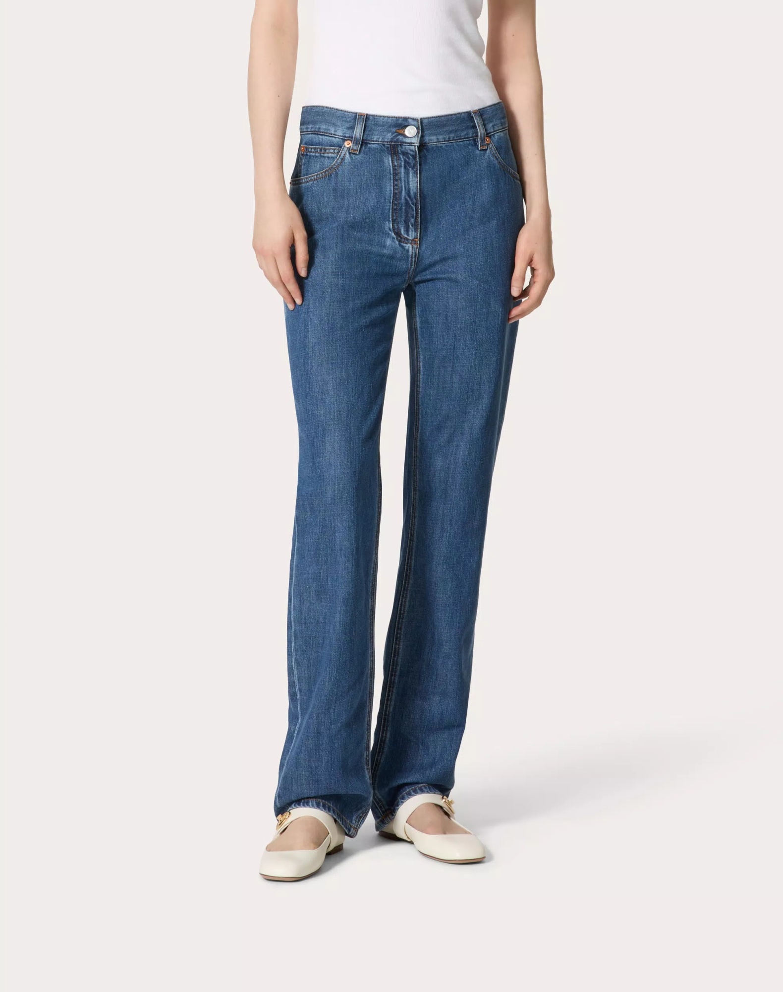 Valentino Mid-rise Straight Leg Cotton Jeans In Blue