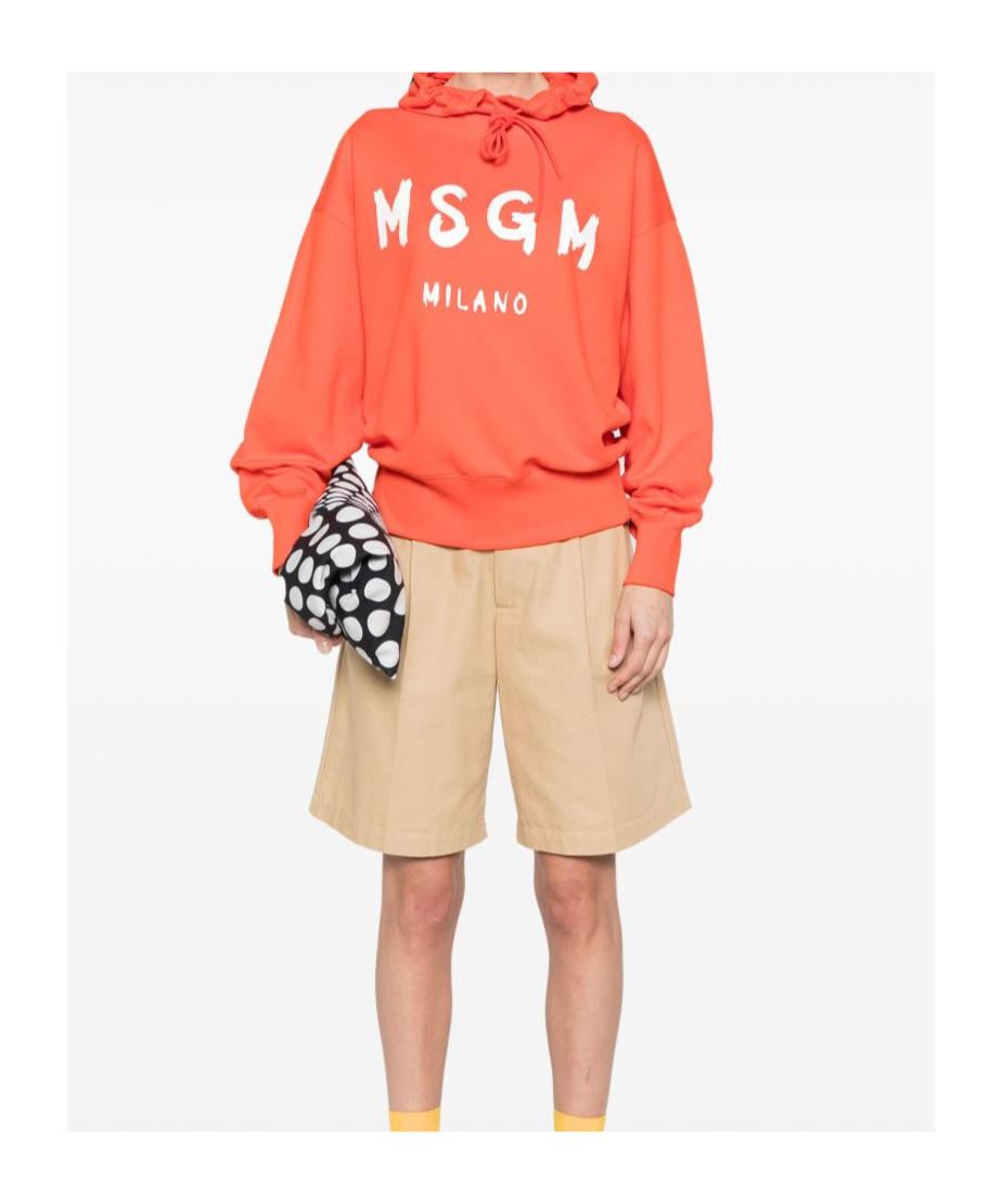 Msgm Hooded Knitwear With Ribbed Cuffs And Hem In Orange
