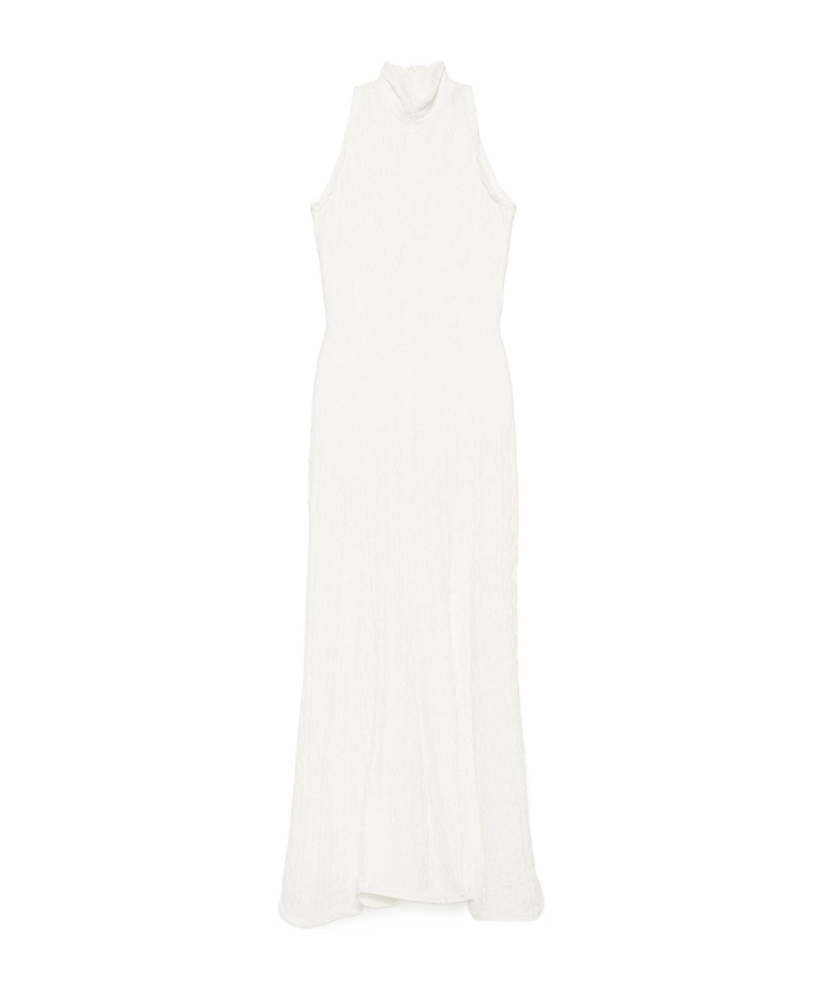 Msgm White Maxi Dress With High Neckline And Fitted Bodice In White