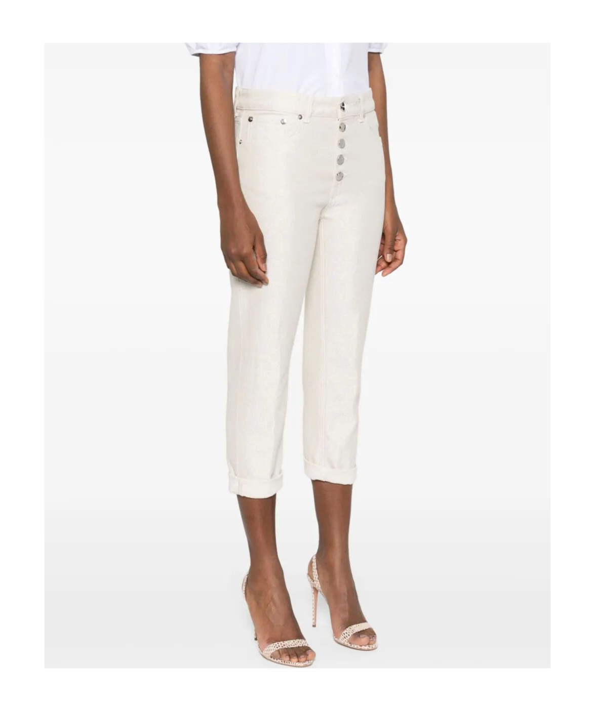 Dondup Cropped Cotton-blend Denim Jeans With Button Detailing