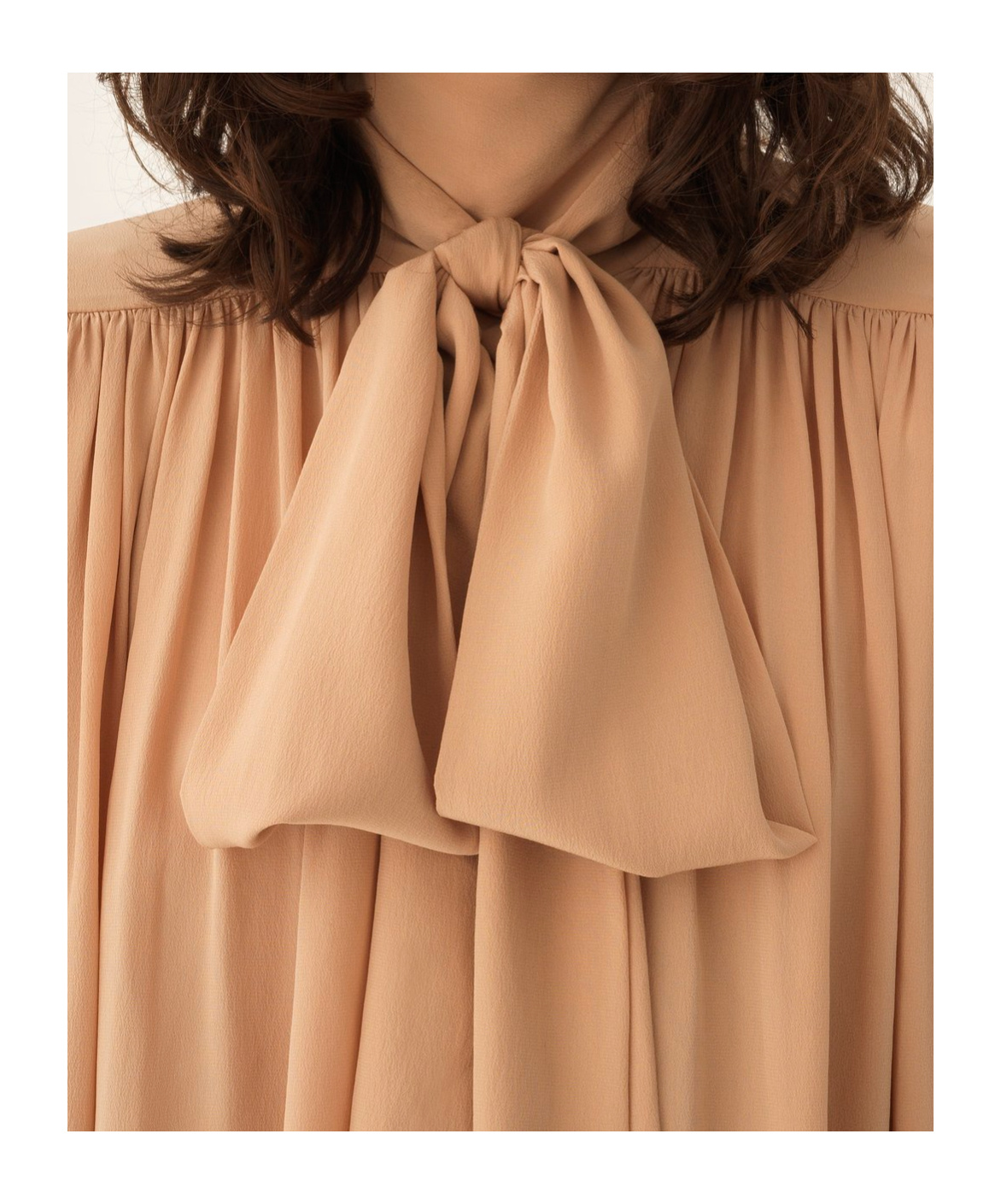 Chloé Oversized Gathered Lavallière Blouse In Crêpe De Chine In Brown