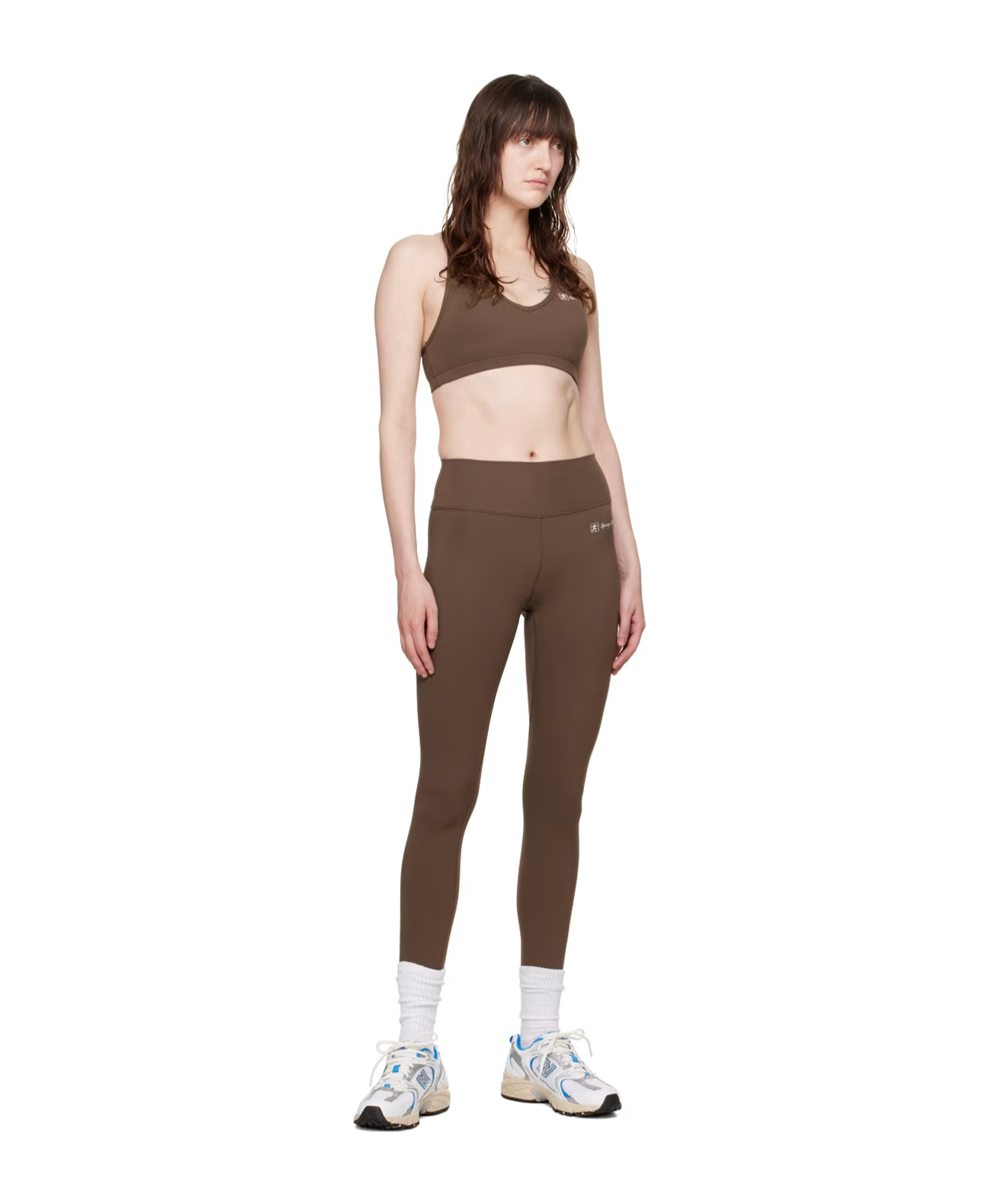 Sporty And Rich Runner Script Logo-print Leggings In Brown