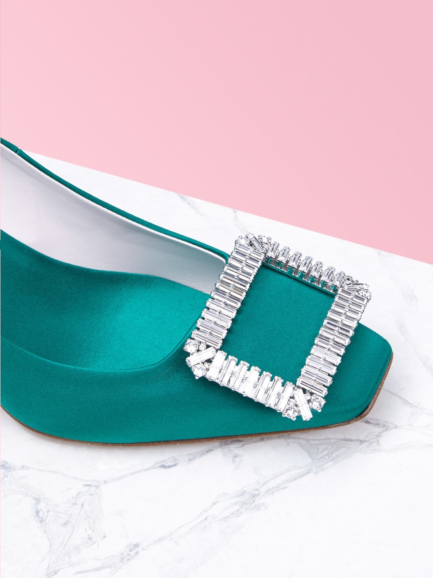 Shop Roger Vivier Trompette Crystal Diamond-button Heels In Green