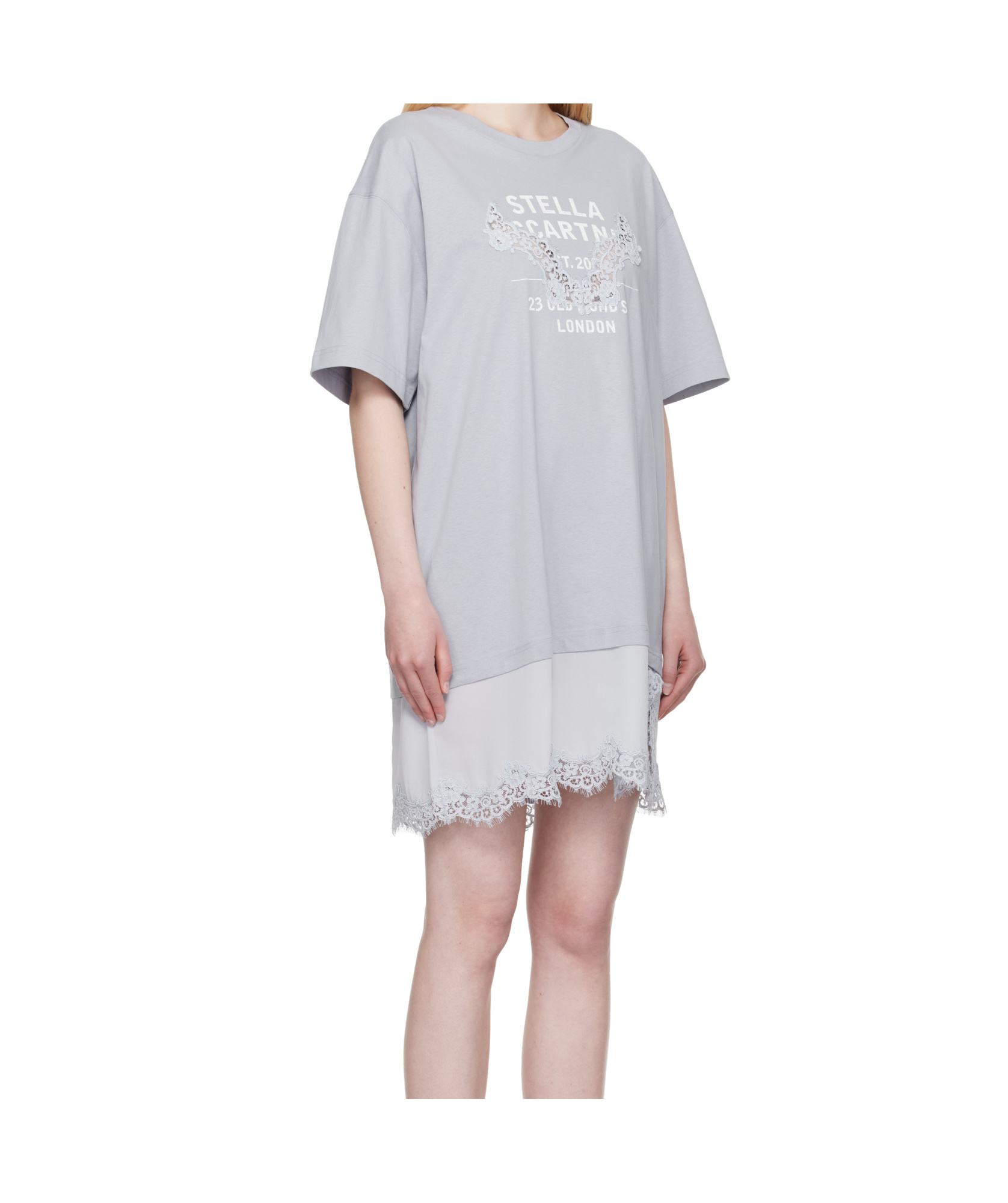 Stella Mccartney Blue Lace-insert Graphic T-shirt Minidress In Blue