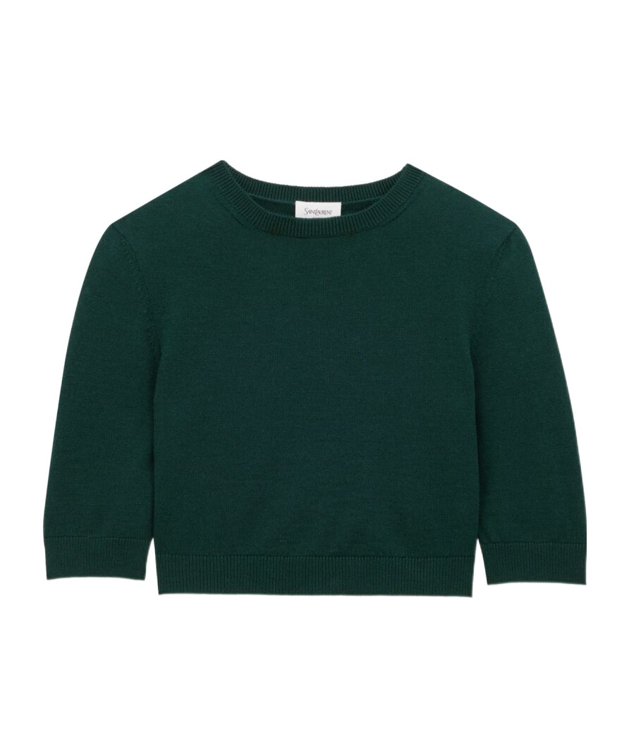 Saint Laurent Round-neck Wool Sweater In Green