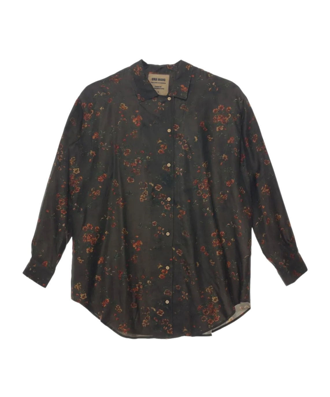 Uma Wang Floral Printed Curved Hem Shirt In Black