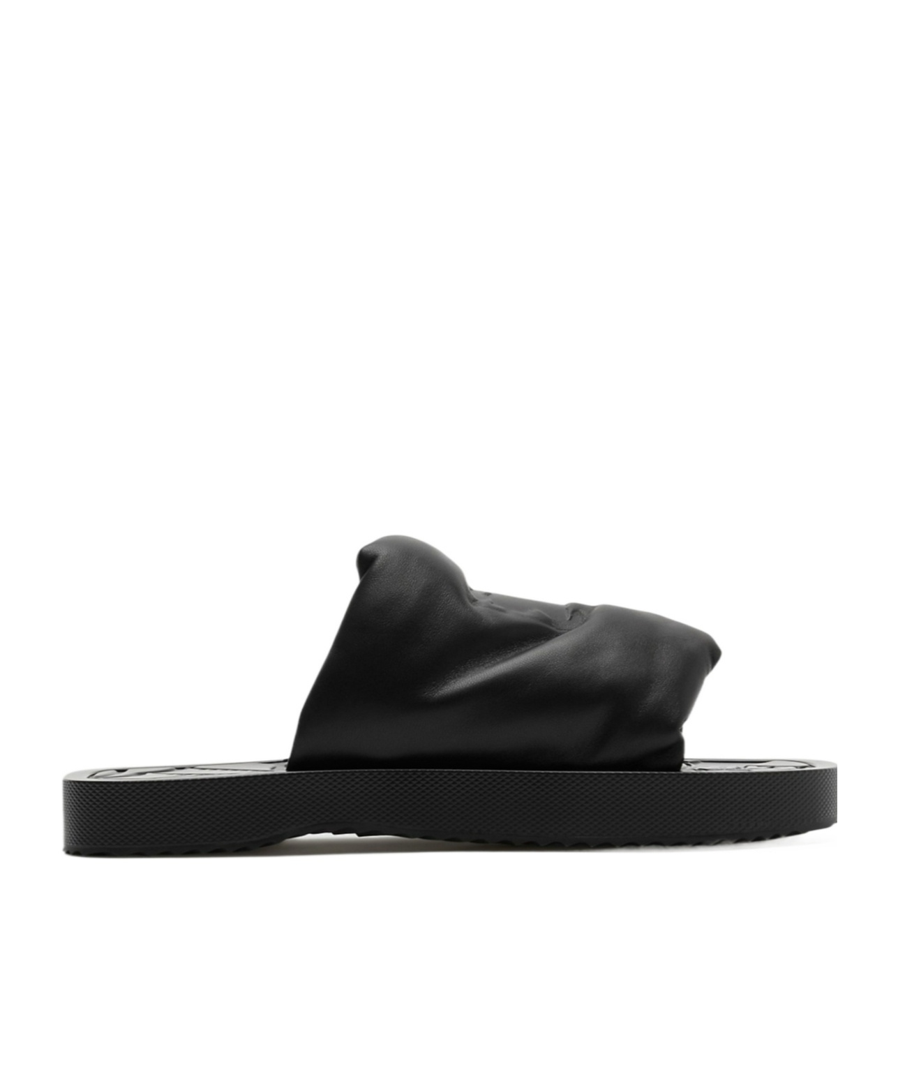 Burberry Knight Motif Ekd Slab Leather Slides In Black