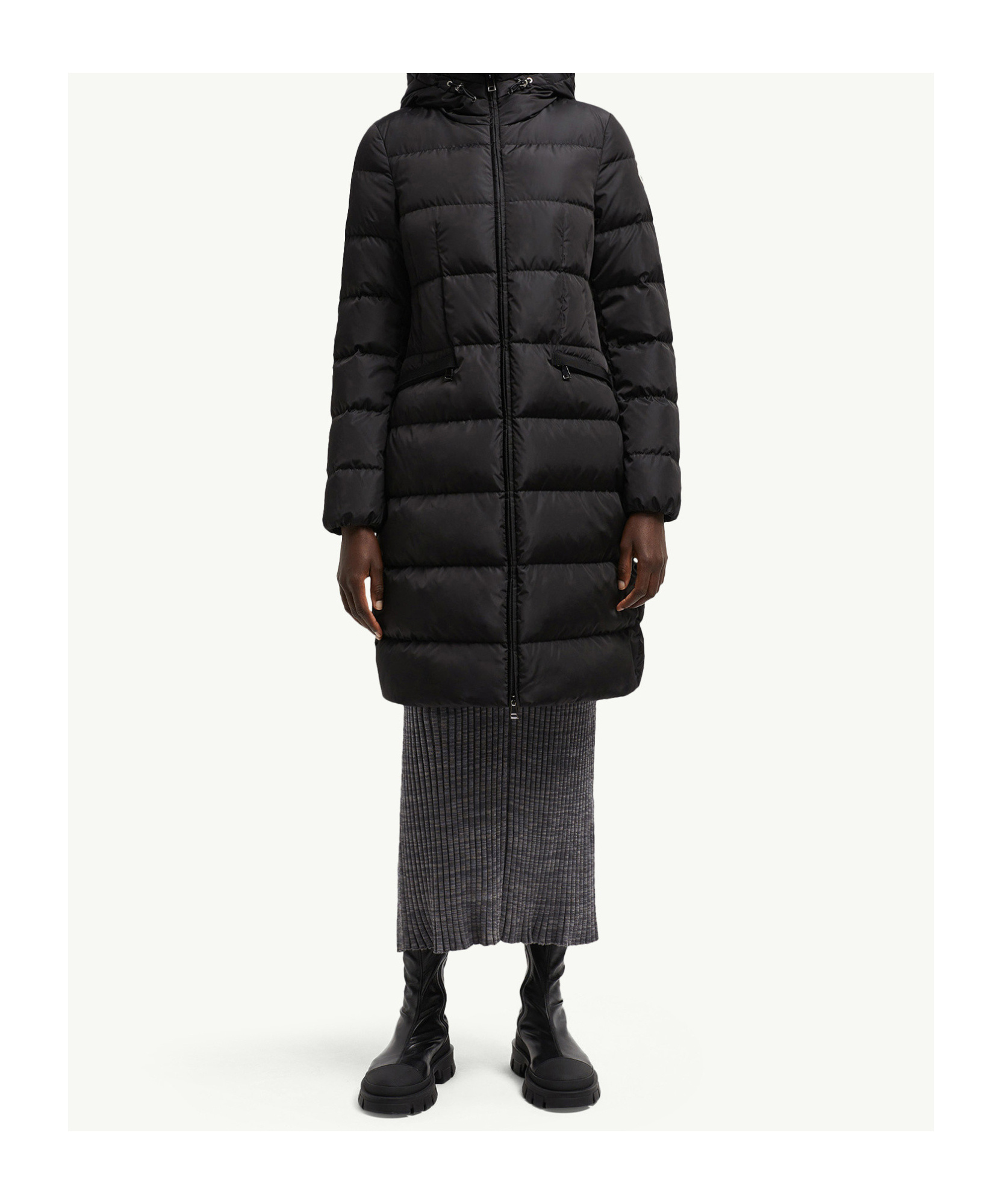 Moncler Avocette Hooded Long Down Jacket In Black