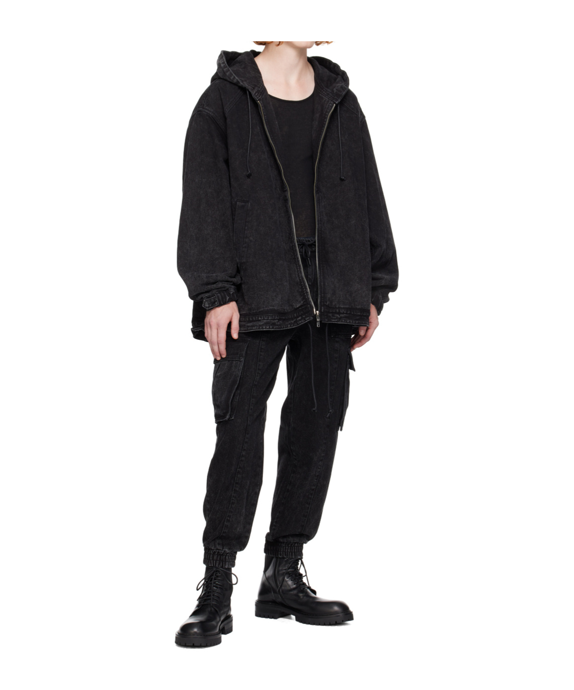Juunj Black Faded Denim Cargo Pants In Black