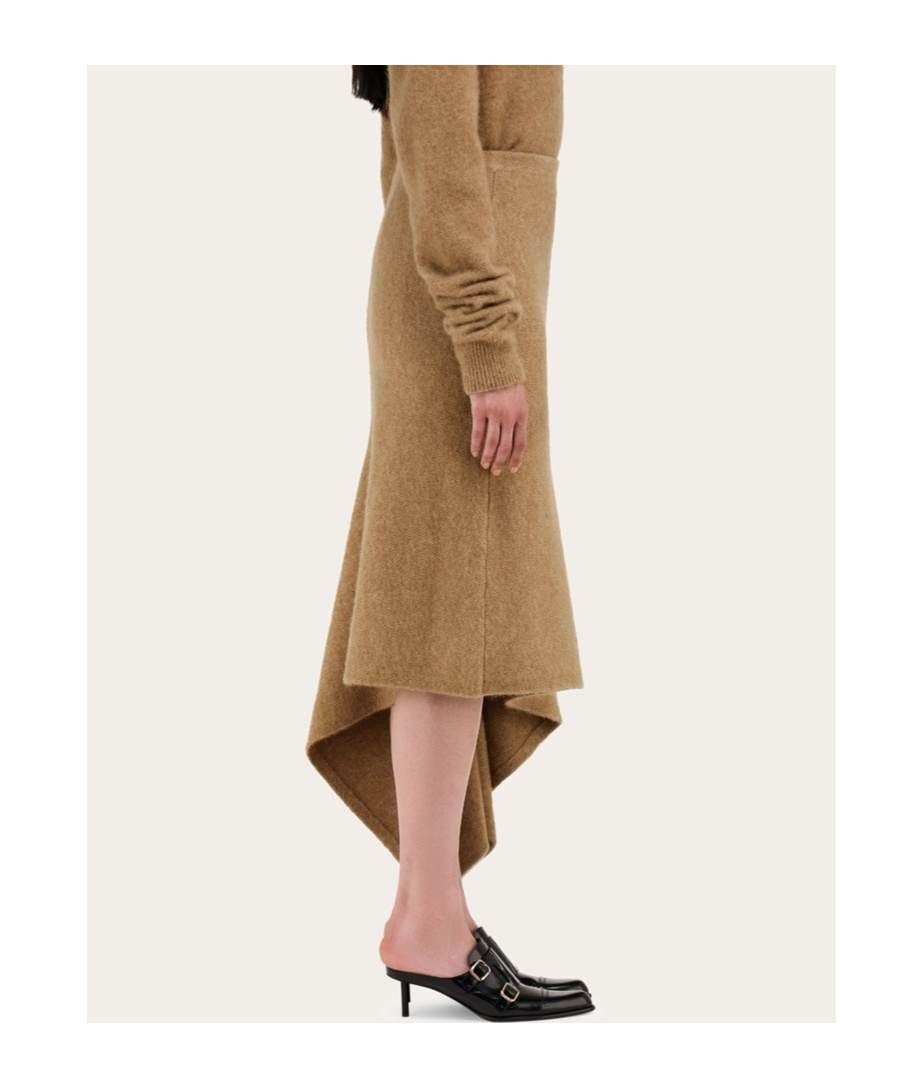Ferragamo Camel Stretch Alpaca Blend Skirt In Brown