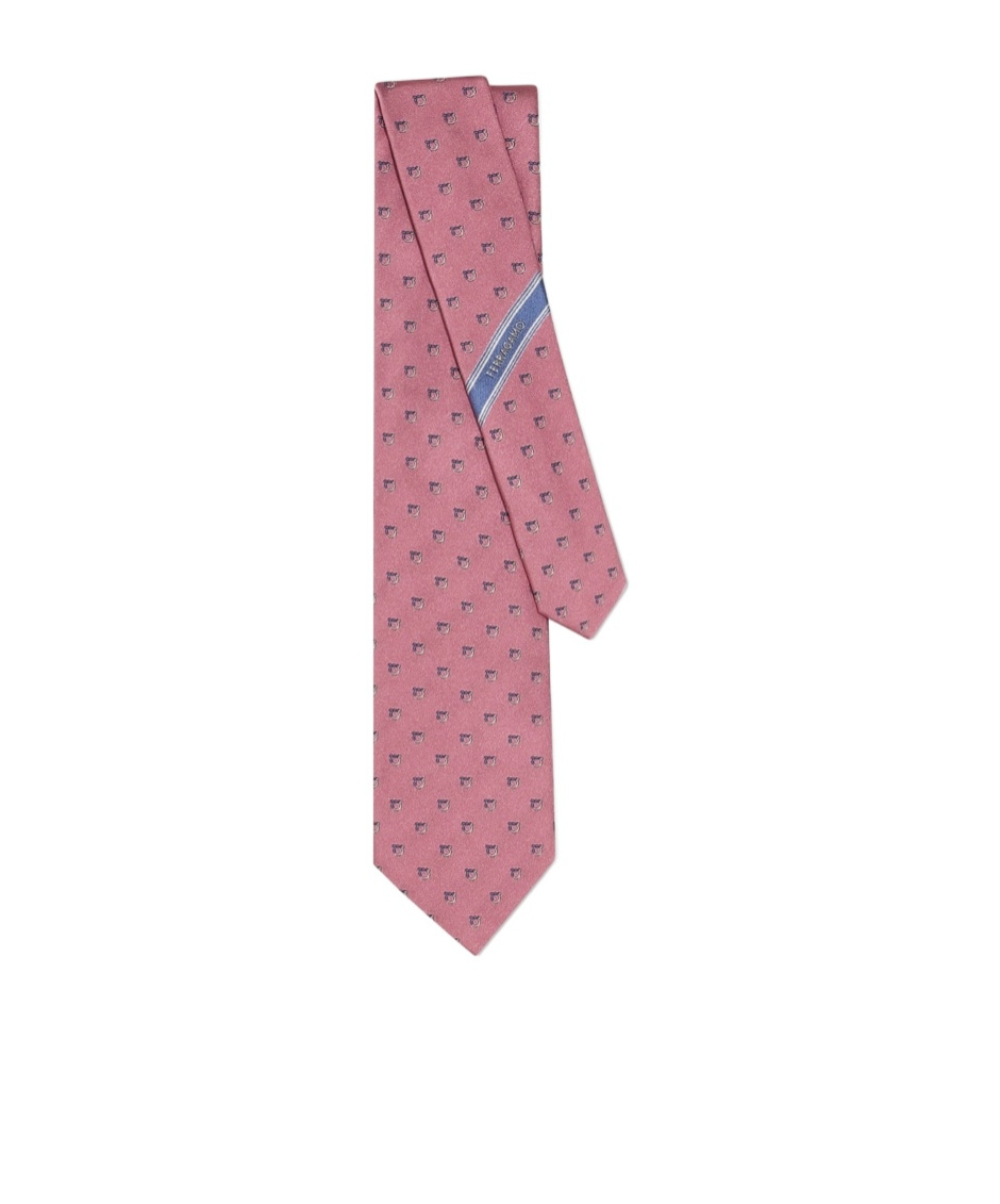 Ferragamo Two Tone Gancini Jacquard Tie In Pink