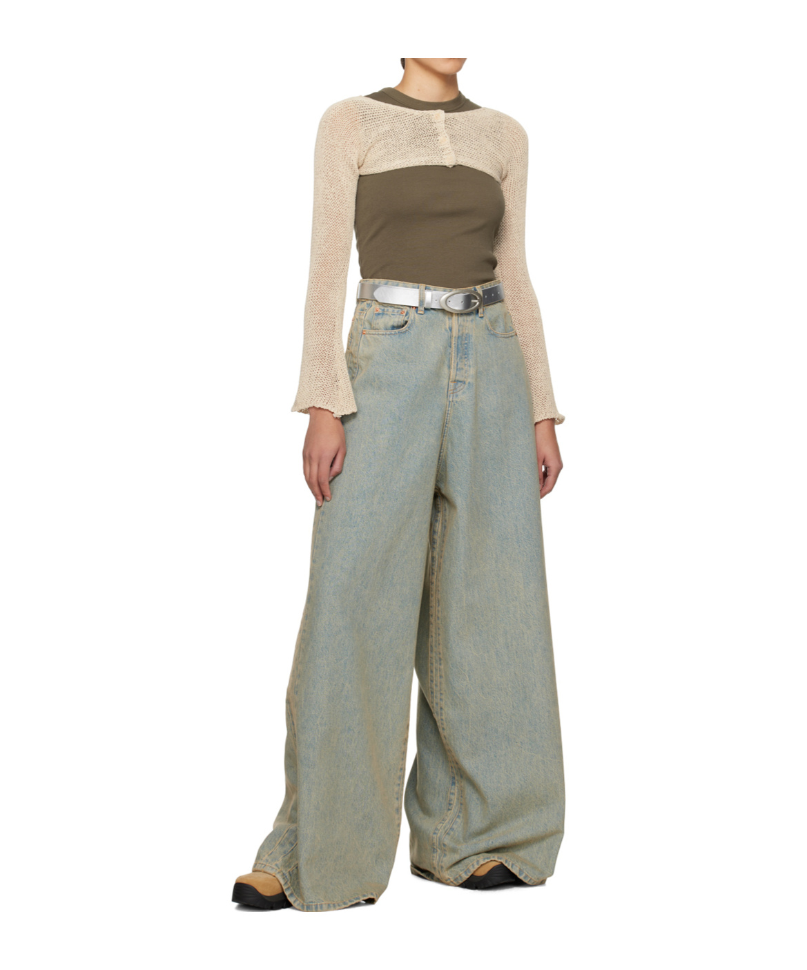 Open Yy Long-sleeved Knitted Top In Neutral