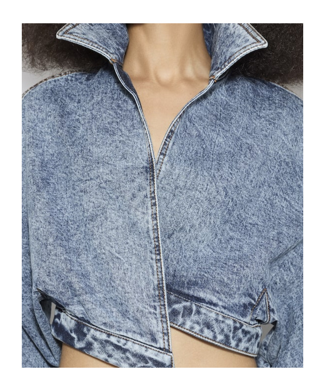 Shop Alaïa Denim Spiral Jacket In Blue