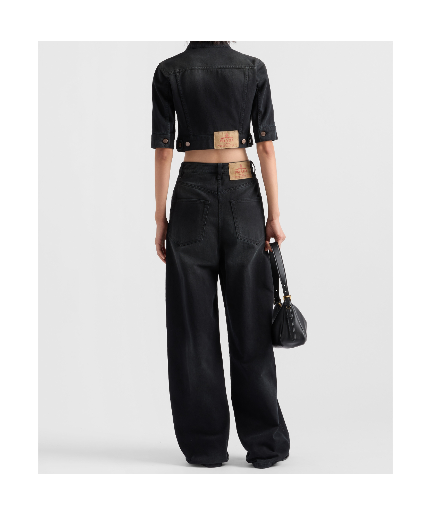 Shop Prada Cropped Denim Blouson Jacket In Black