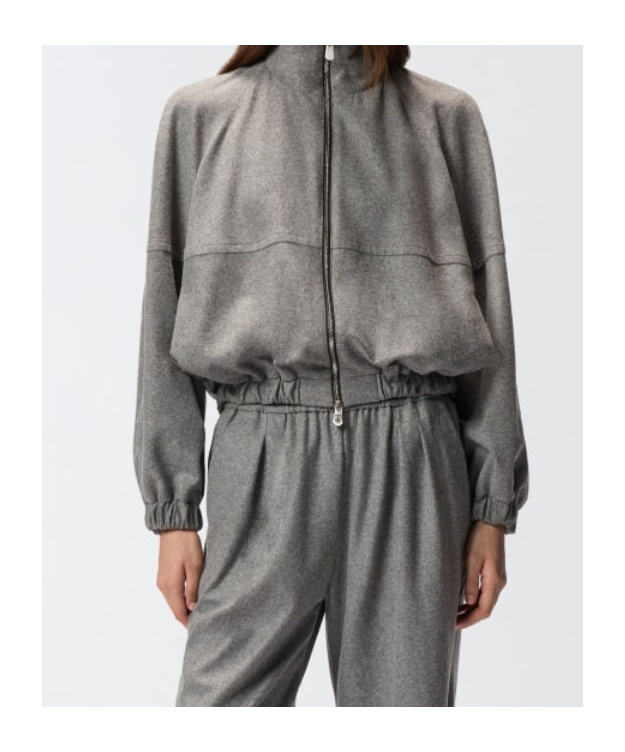 Pinko Wool-blend Bomber Jacket With Zip In Gray