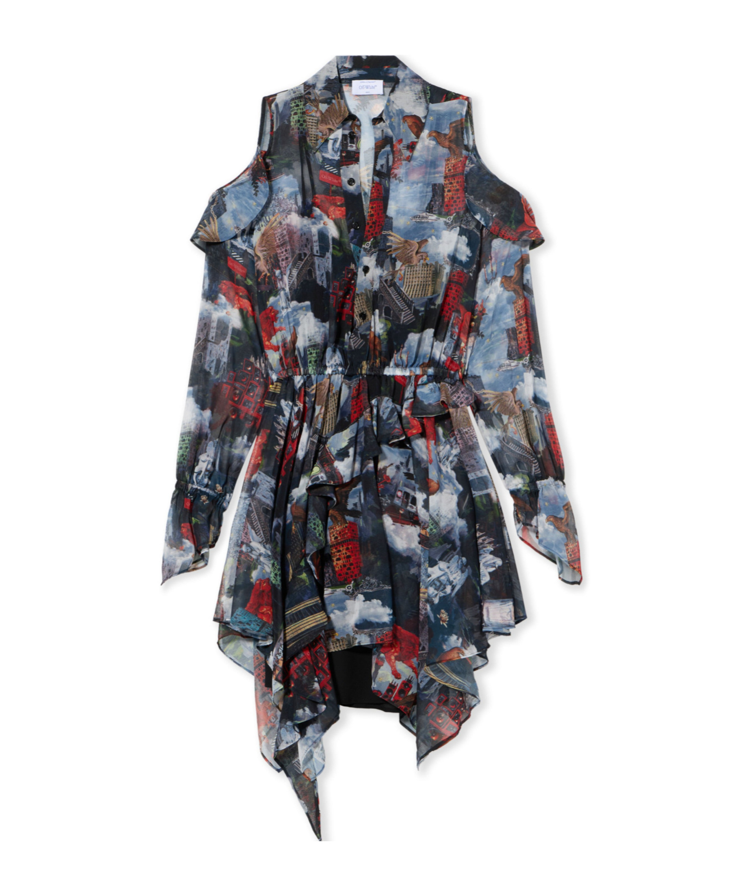 Off-white World Paint Geo Ruffled Asymmetric Mini Dress In Multi