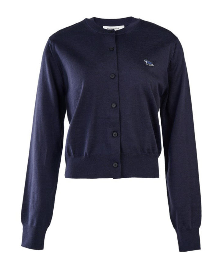 Shop Maison Kitsuné Logo-embroidered Wool Cardigan In Black