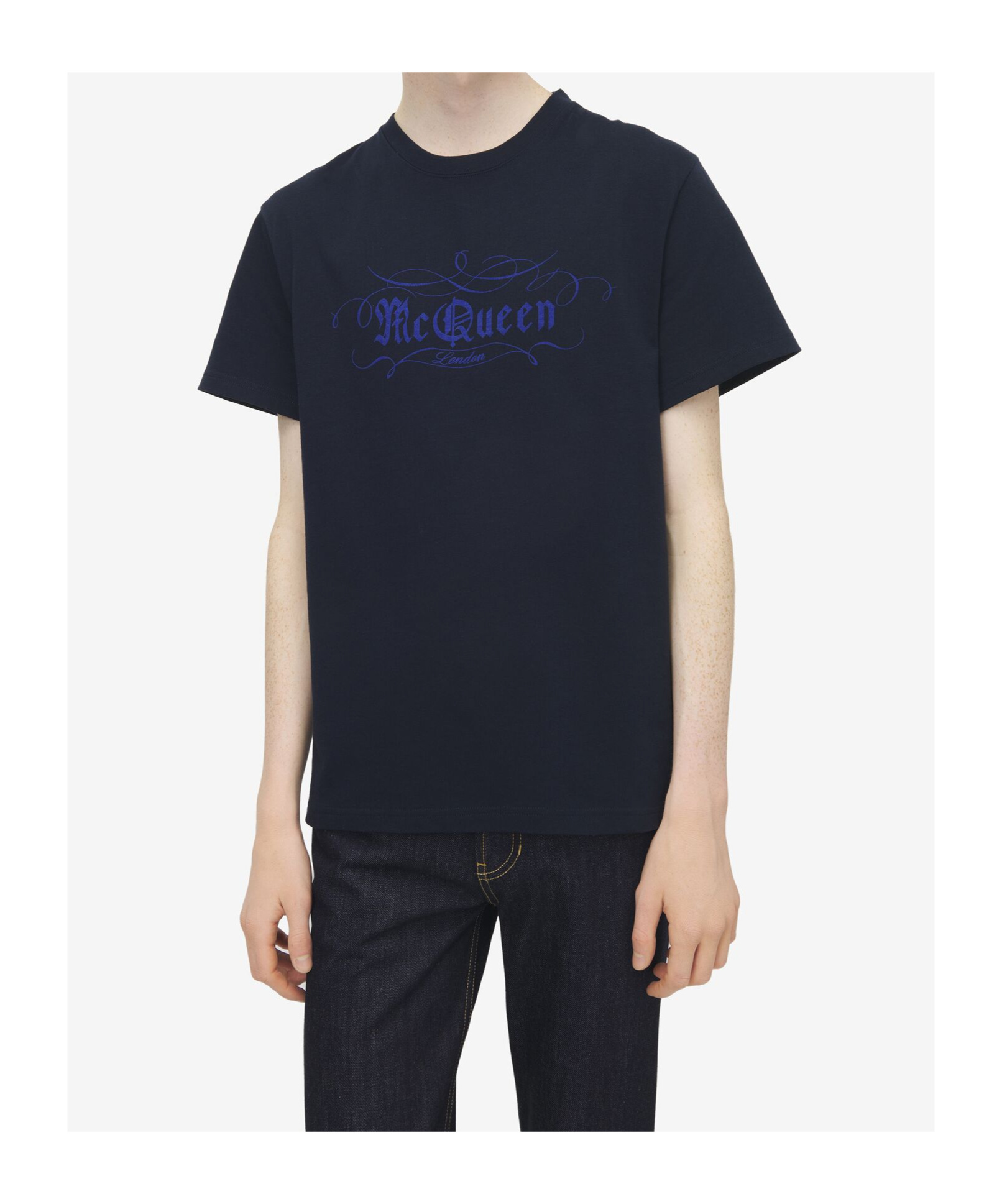 Alexander Mcqueen Men's Mcqueen Script Print T-shirt In Blue In Blue