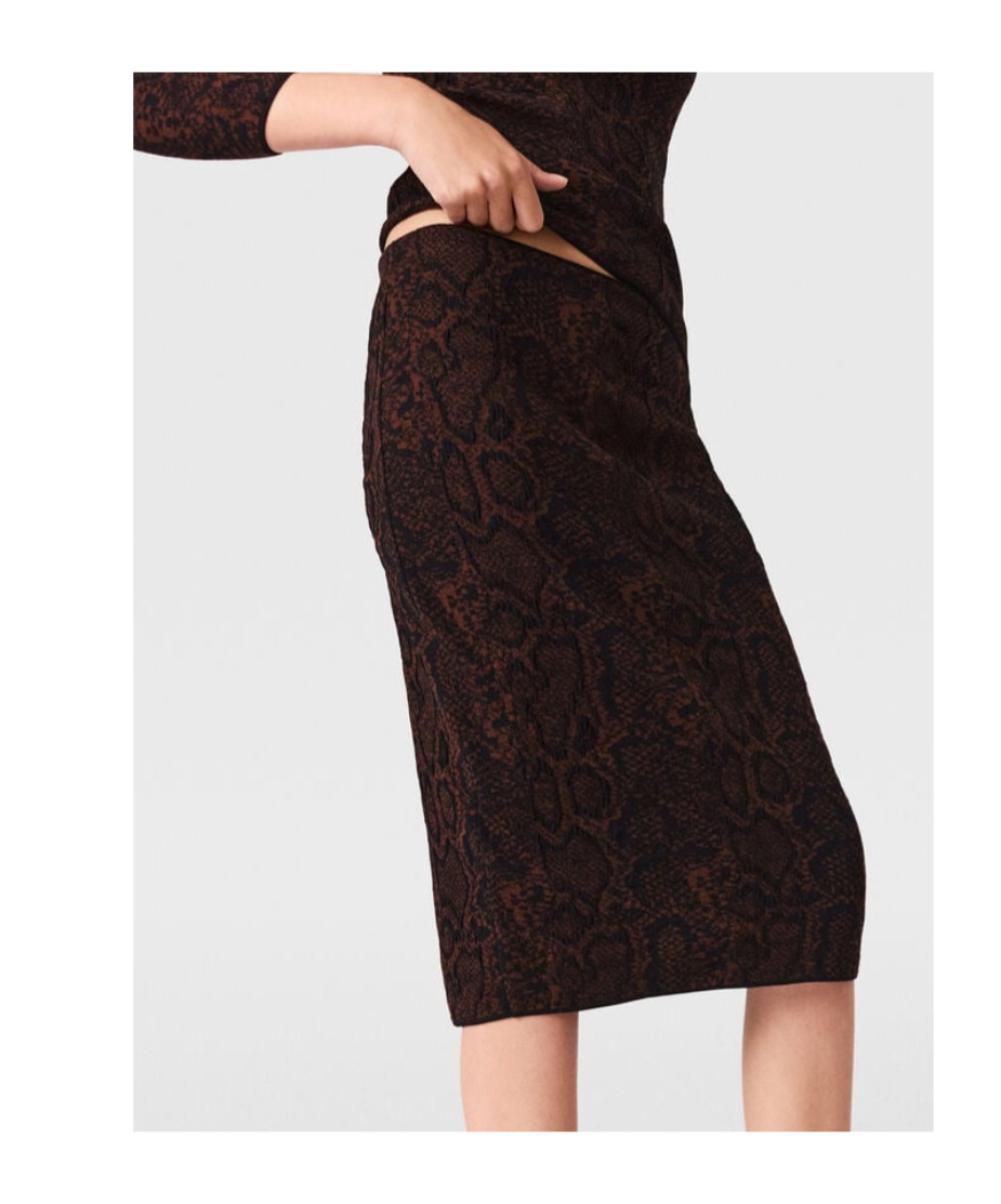 Stella Mccartney Textured Snakeskin Jacquard Wool Blend Midi Skirt In Multi