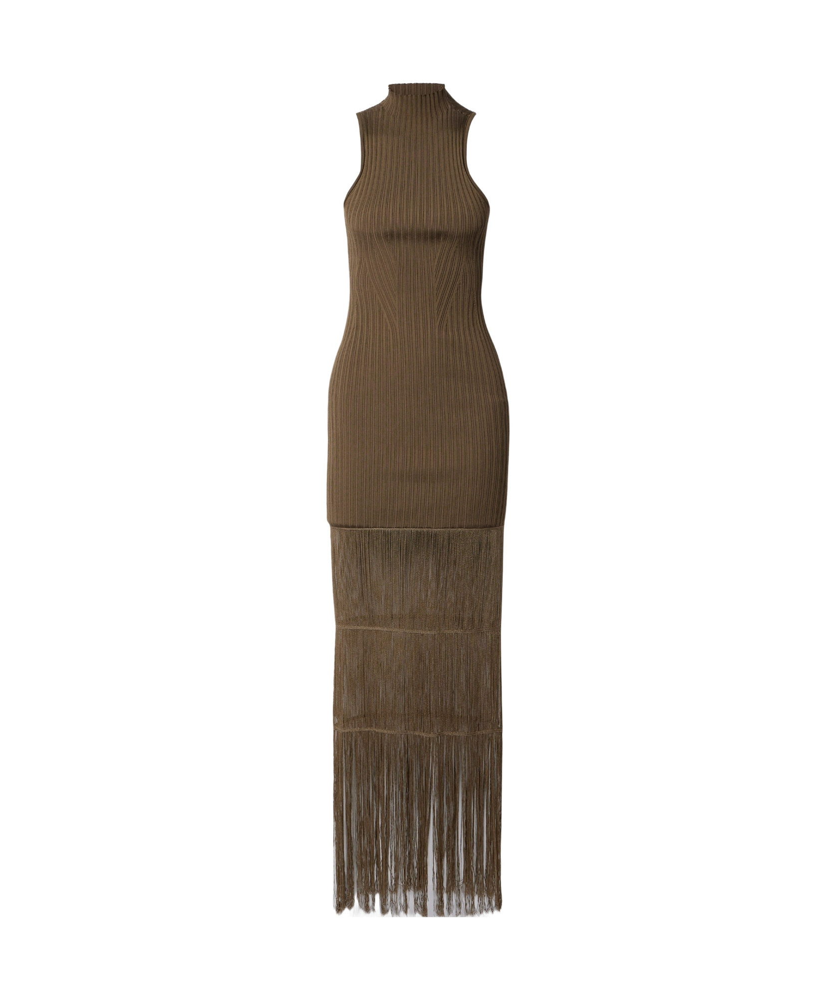 Khaite Zare Fringed Ribbed-knit Maxi Dress In Brown